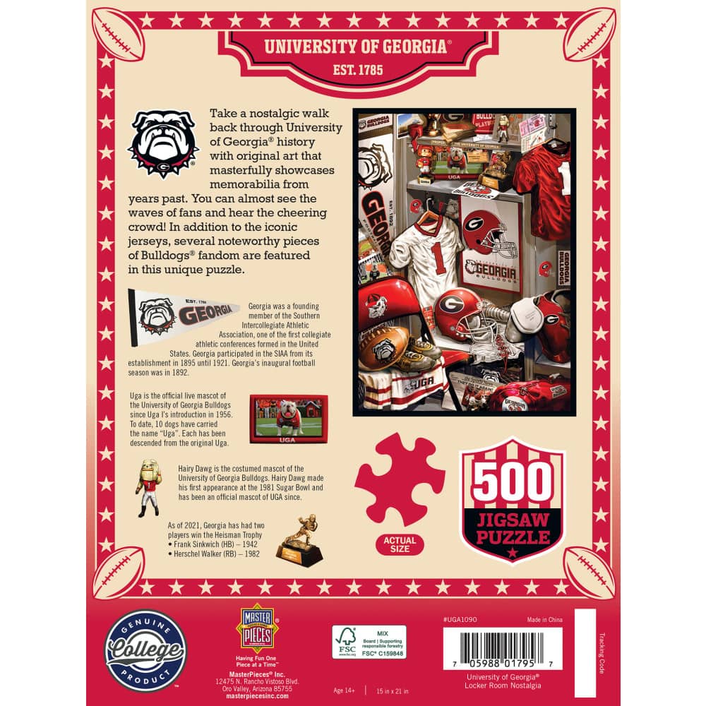 Georgia Bulldogs Locker Room 500 Piece Jigsaw Puzzle - Sports Gifts, Sports Memorabilia, Sports Collectibles, Fan Shop
