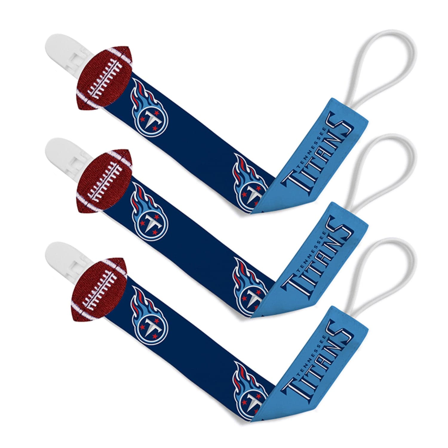 Tennessee Titans Pacifier Clip 3-Pack - Perfect for Little Fans! - Sports Gifts, Sports Memorabilia, Sports Collectibles, Fan Shop