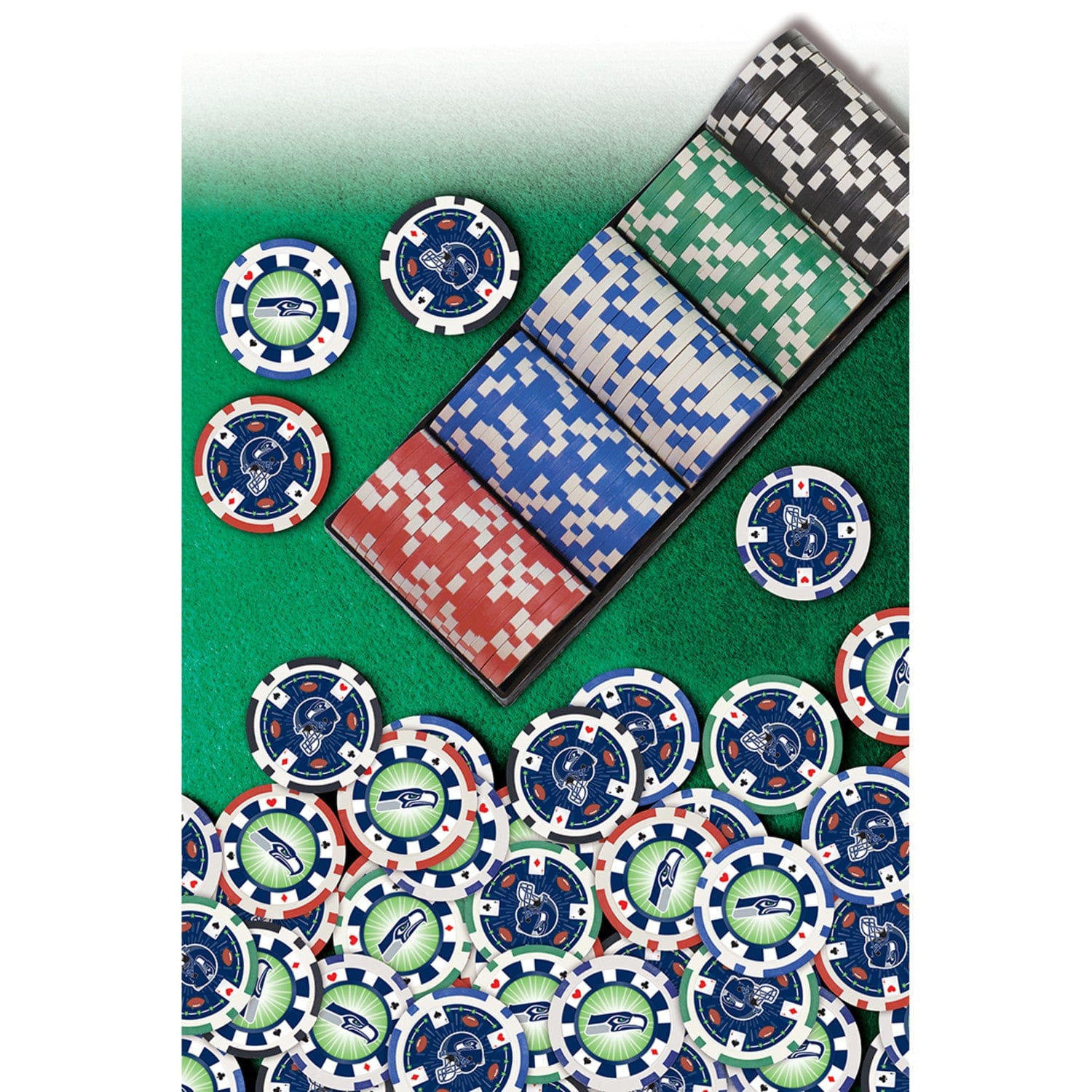 Seattle Seahawks 100 Piece Poker Chip Set - Sports Gifts, Sports Memorabilia, Sports Collectibles, Fan Shop