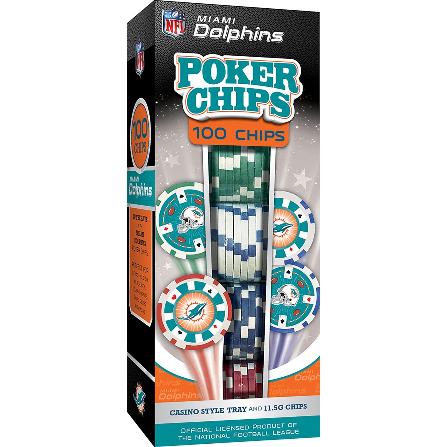 Miami Dolphins 100 Piece Poker Chip Set - Sports Gifts, Sports Memorabilia, Sports Collectibles, Fan Shop