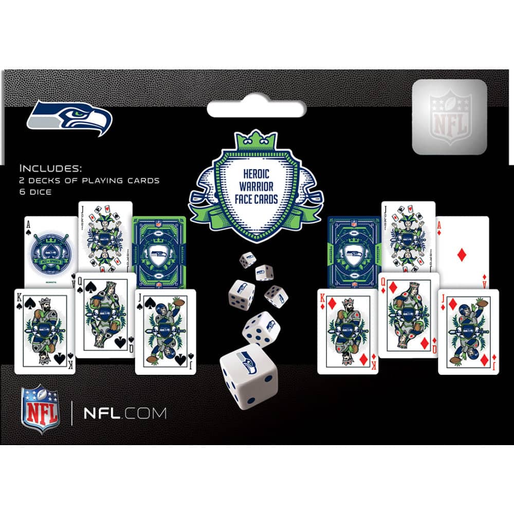Seattle Seahawks 2-Pack Playing Cards and Dice Set - Sports Gifts, Sports Memorabilia, Sports Collectibles, Fan Shop