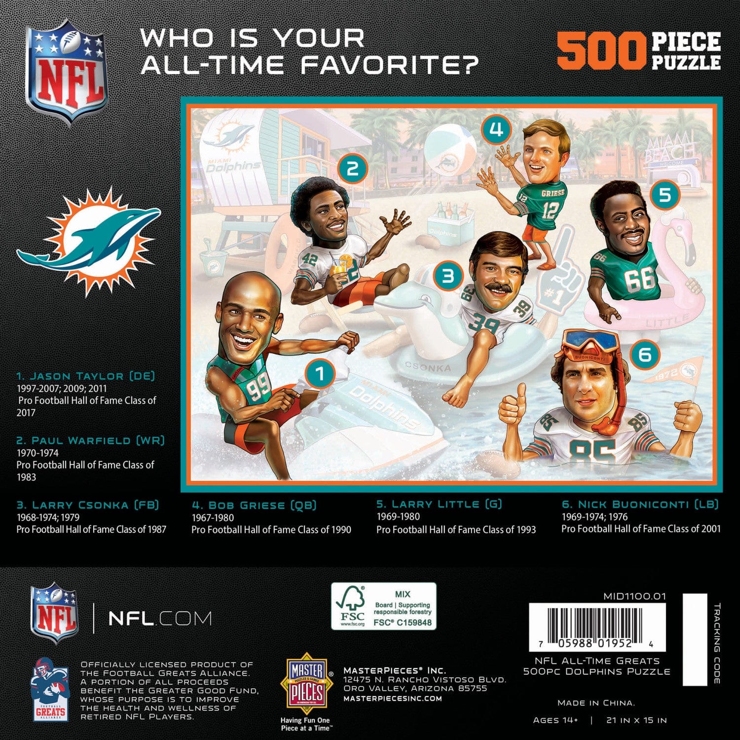 Miami Dolphins All-Time Legends 500-Piece Jigsaw Puzzle