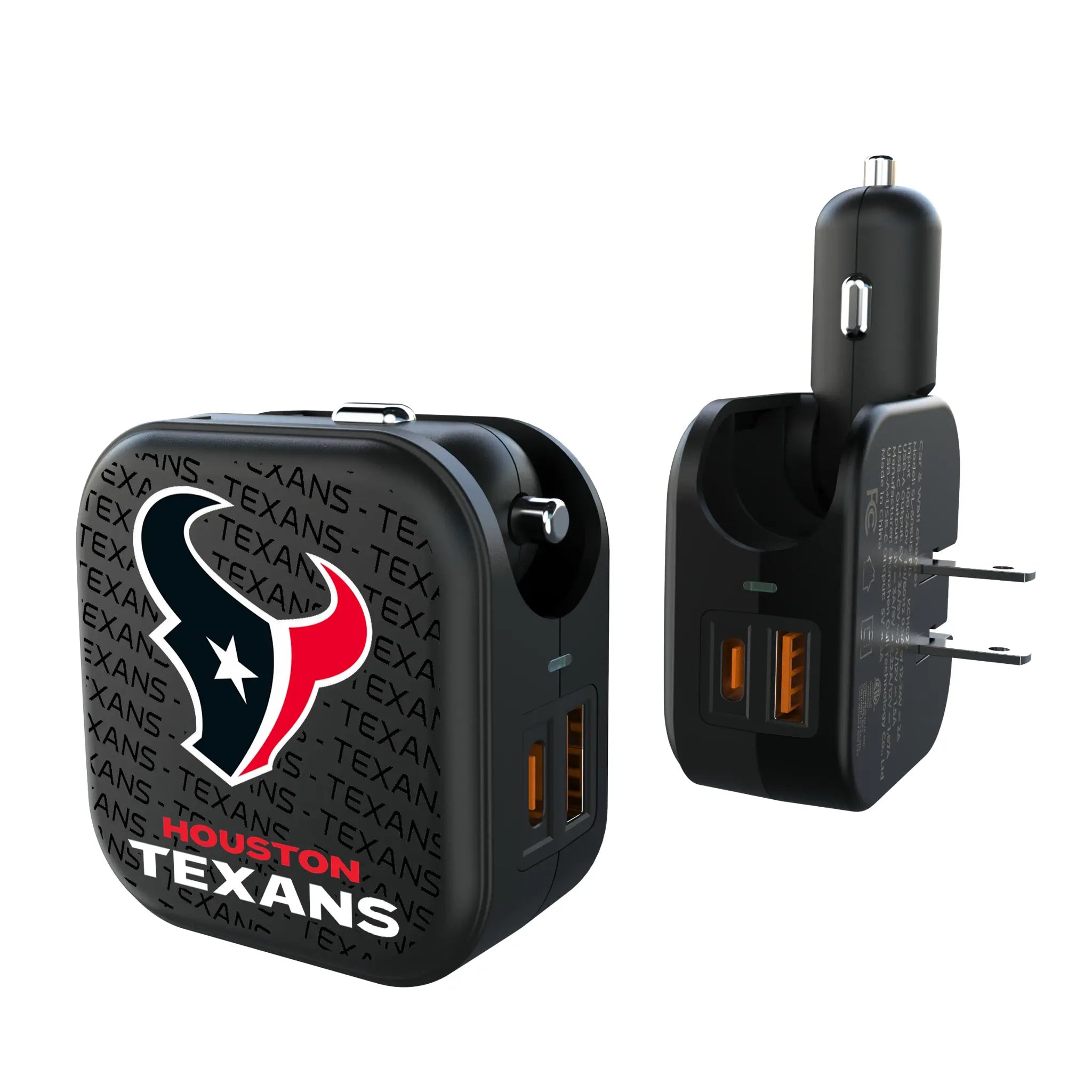 Houston Texans Text Backdrop 2 in 1 USB A/C Charger