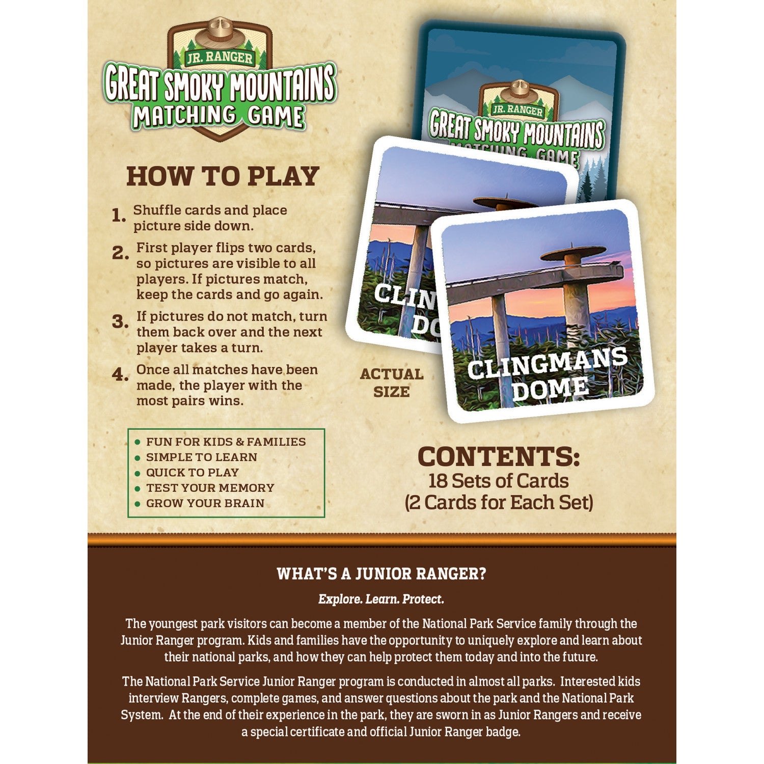 Jr. Ranger - Great Smoky Mountains Matching Game - 757 Sports Collectibles