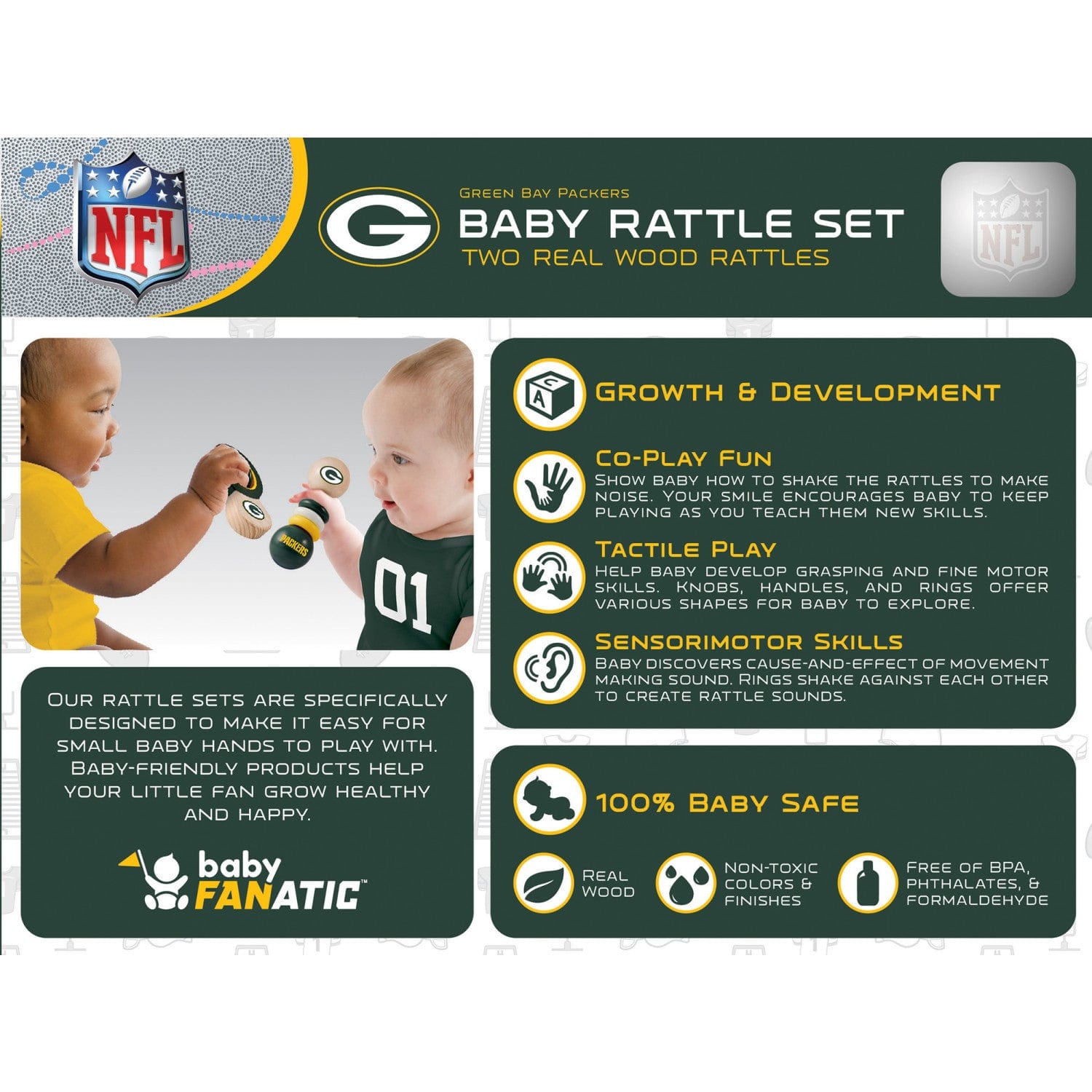 Green Bay Packers Baby Rattles 2-Pack