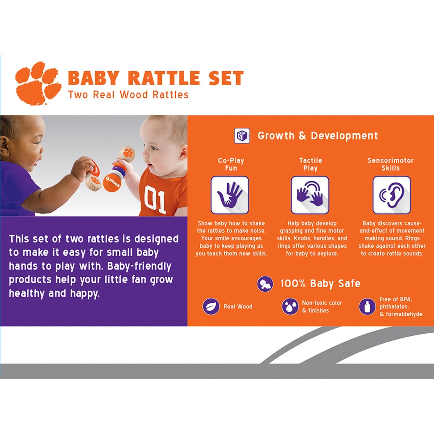 Clemson Tigers Baby Rattles 2-Pack - Sports Gifts, Sports Memorabilia, Sports Collectibles, Fan Shop