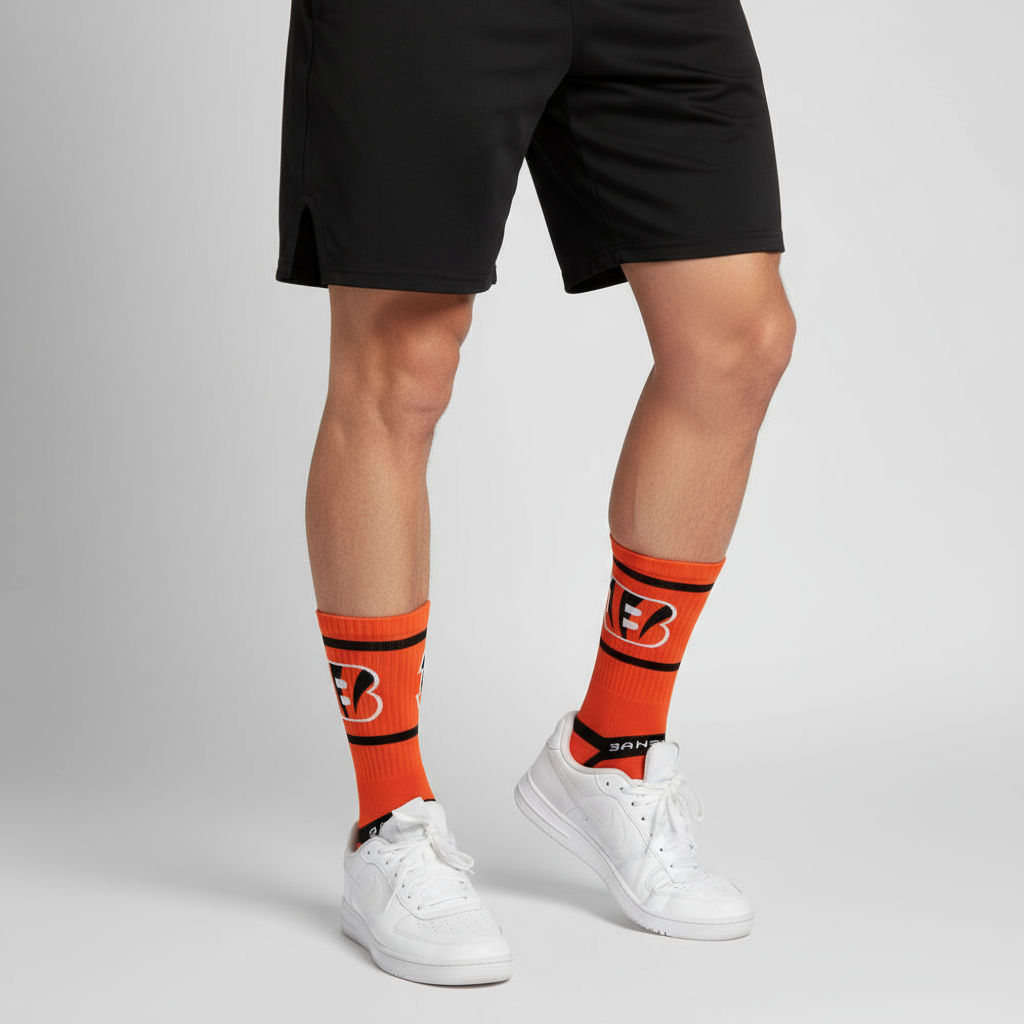 Cincinnati Bengals Premium Knit Crew Primary Logo Team Color Socks - Sports Gifts, Sports Memorabilia, Sports Collectibles, Fan Shop