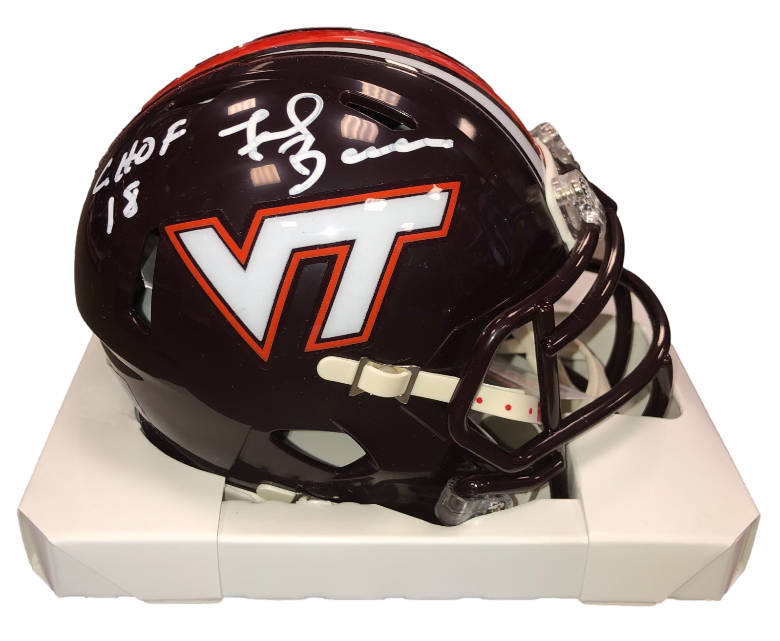 Virginia Tech Hokies Frank Beamer Signed Auto 'CHOF18' Maroon Mini Helmet - JSA W COA - 757 Sports Collectibles