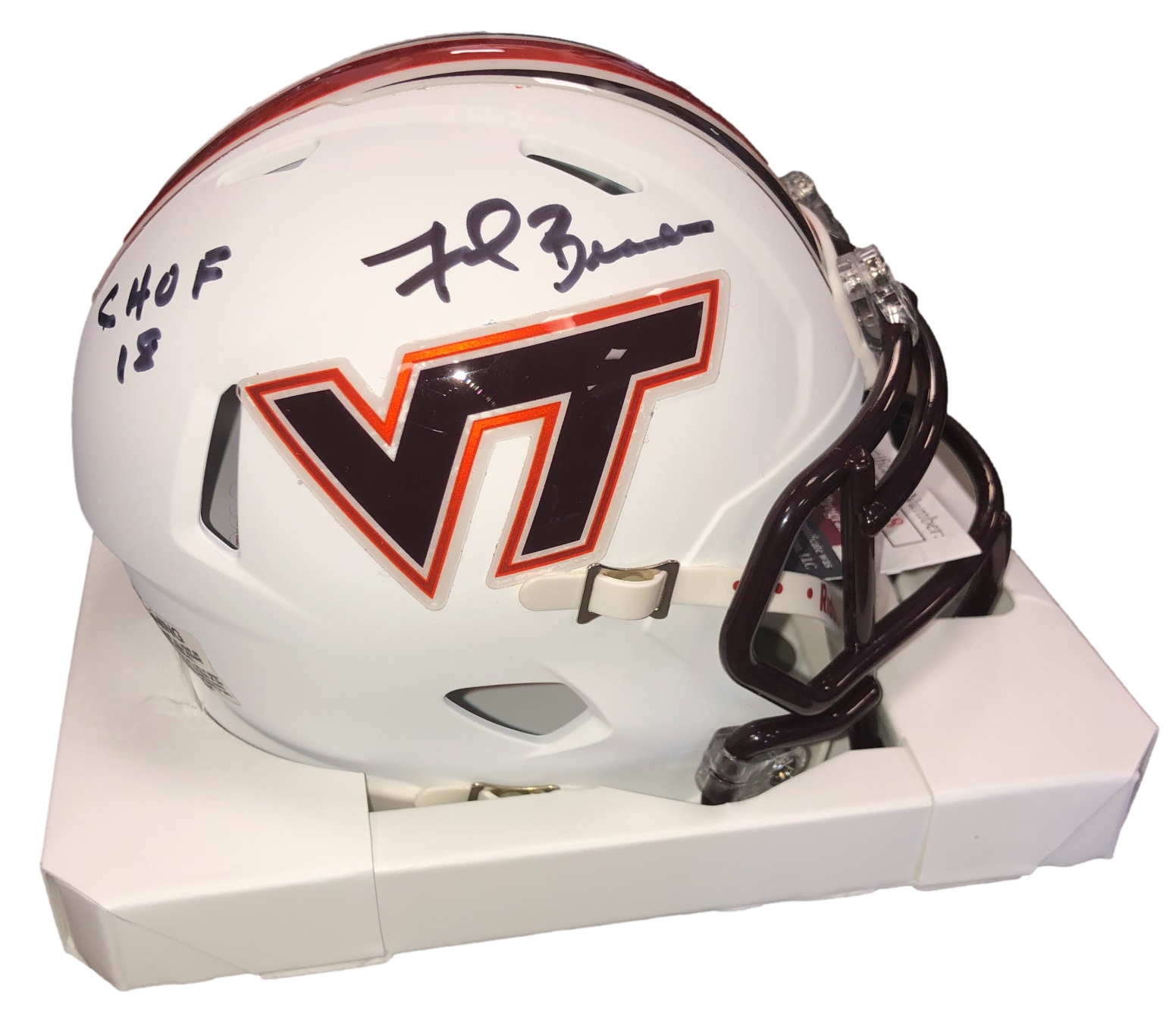 Virginia Tech Hokies Frank Beamer Signed Auto 'CHOF 18' Wht Mini Helmet - JSA W COA - 757 Sports Collectibles