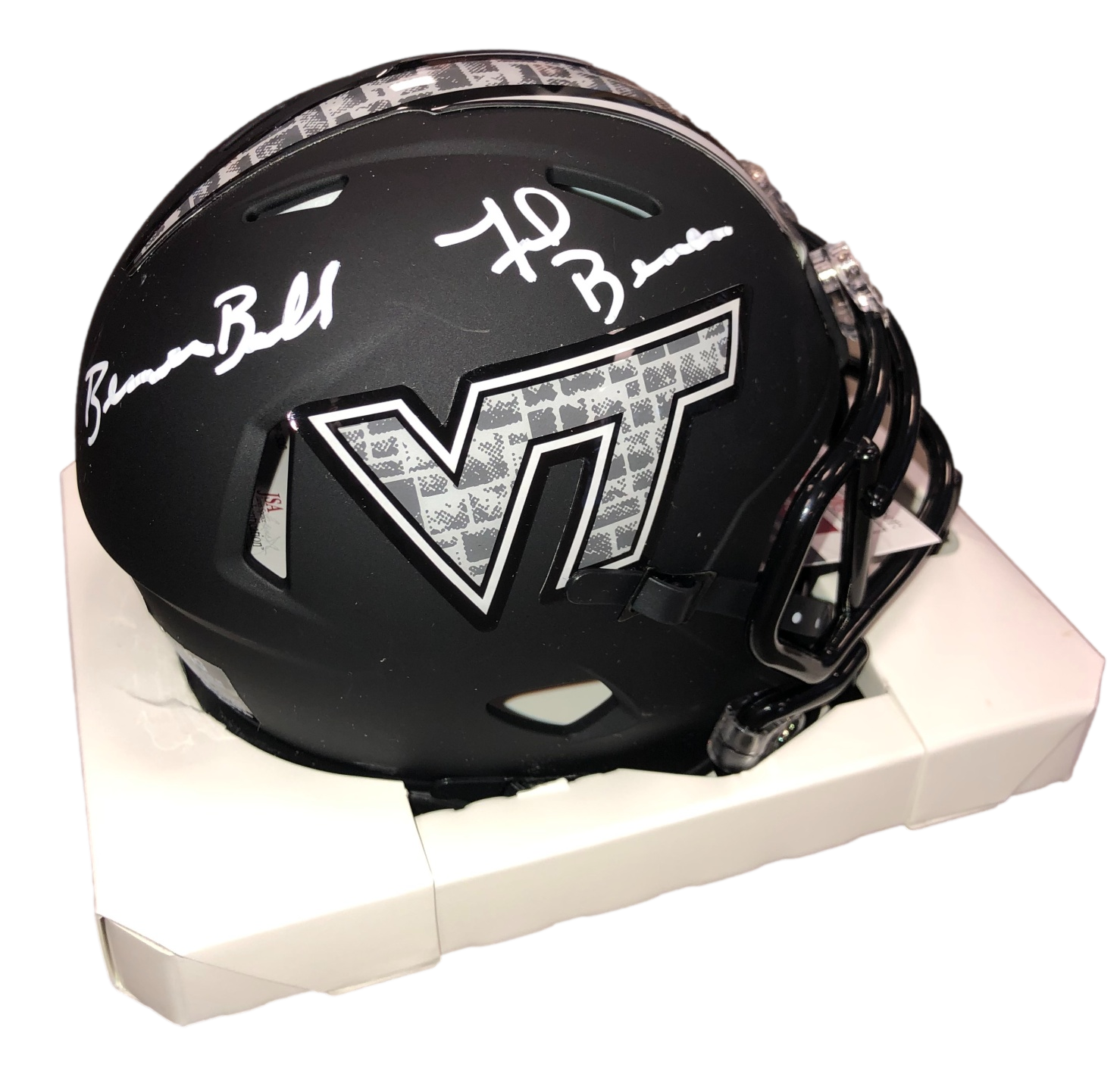 Virginia Tech Hokies Frank Beamer Signed Auto 'Beamer Ball' Stone Mini Helmet - JSA W COA - 757 Sports Collectibles