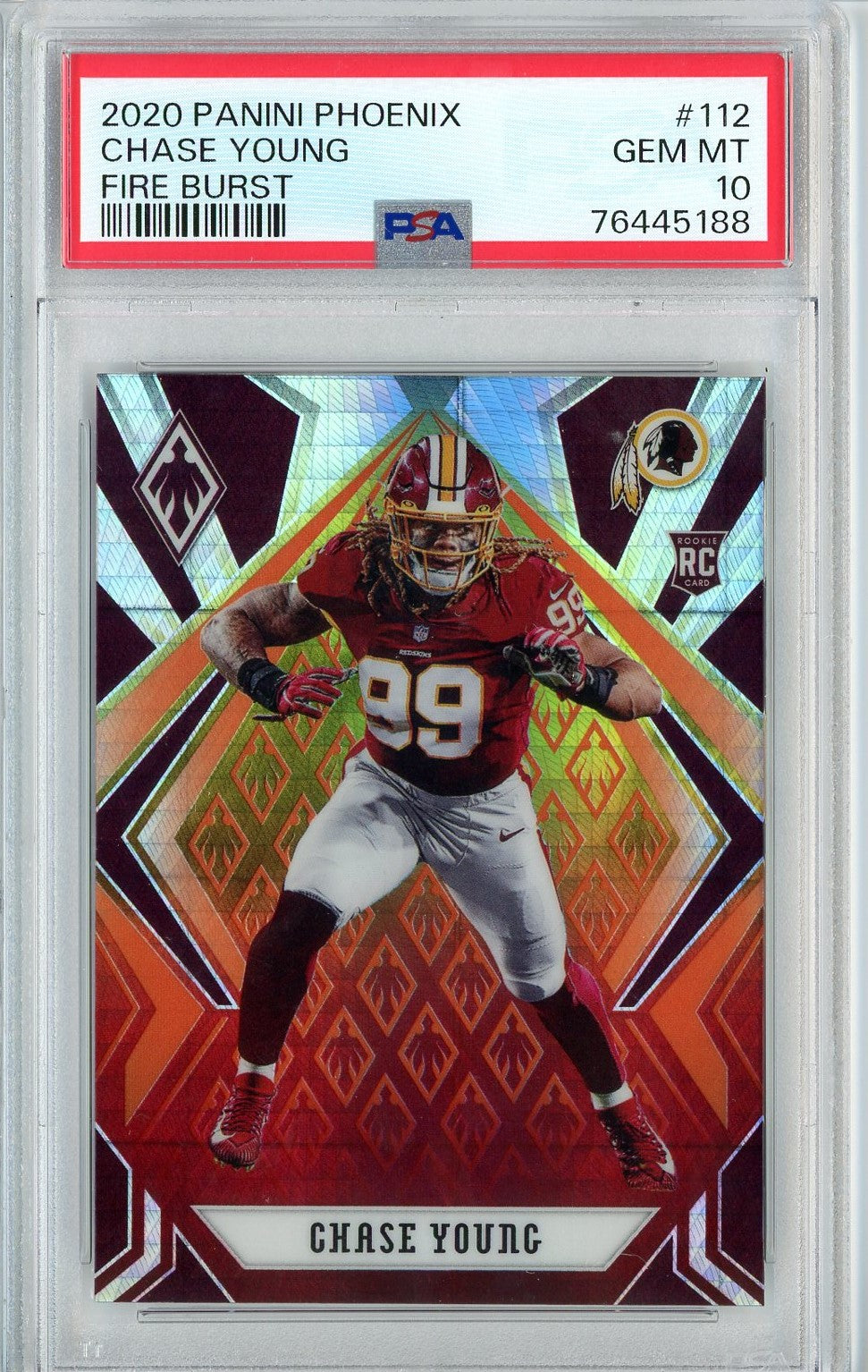 Graded 2020 Panini Phoenix Chase Young #112 Fire Burst Rookie RC Football Card PSA 10 Gem Mint