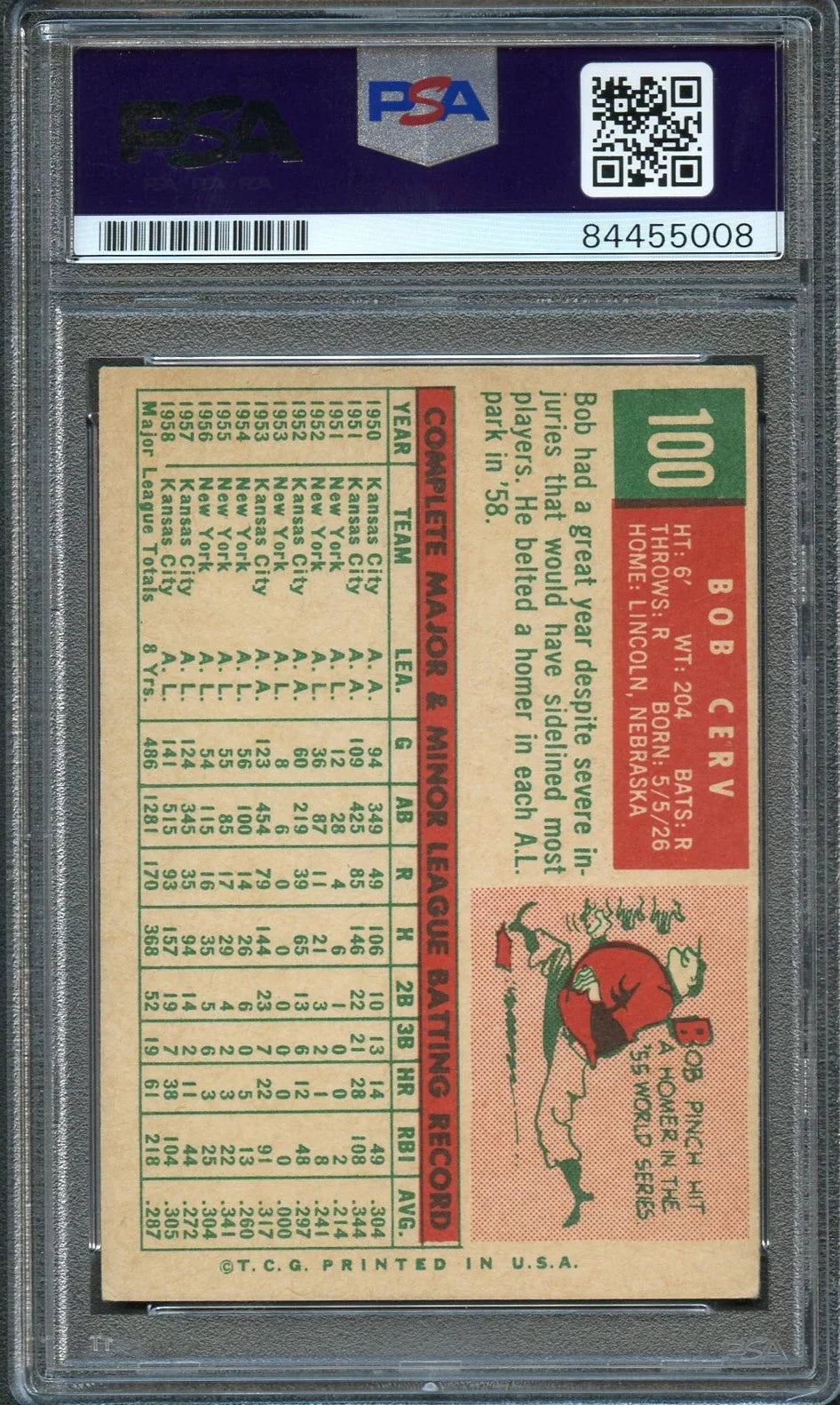 1959 Topps #100 Bob Cerv Signed Card PSA Slabbed Auto Kansas City Athletics - Sports Collectibles, Sports Memorabilia, Sports Fan Shop, Sports Gifts