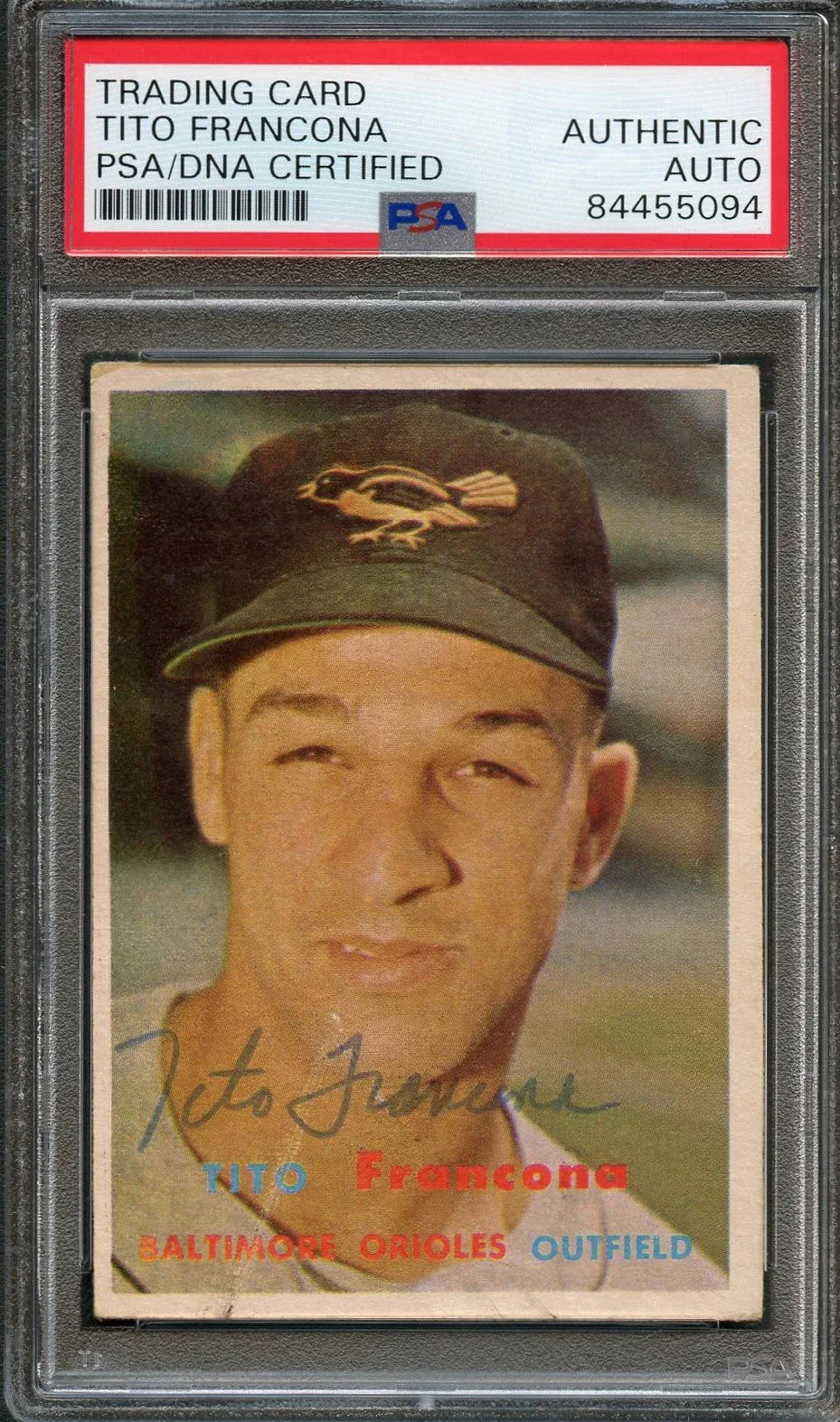 1957 Topps #184 TITO FRANCONA Signed Card PSA Slabbed Auto Orioles - Sports Collectibles, Sports Memorabilia, Sports Fan Shop, Sports Gifts