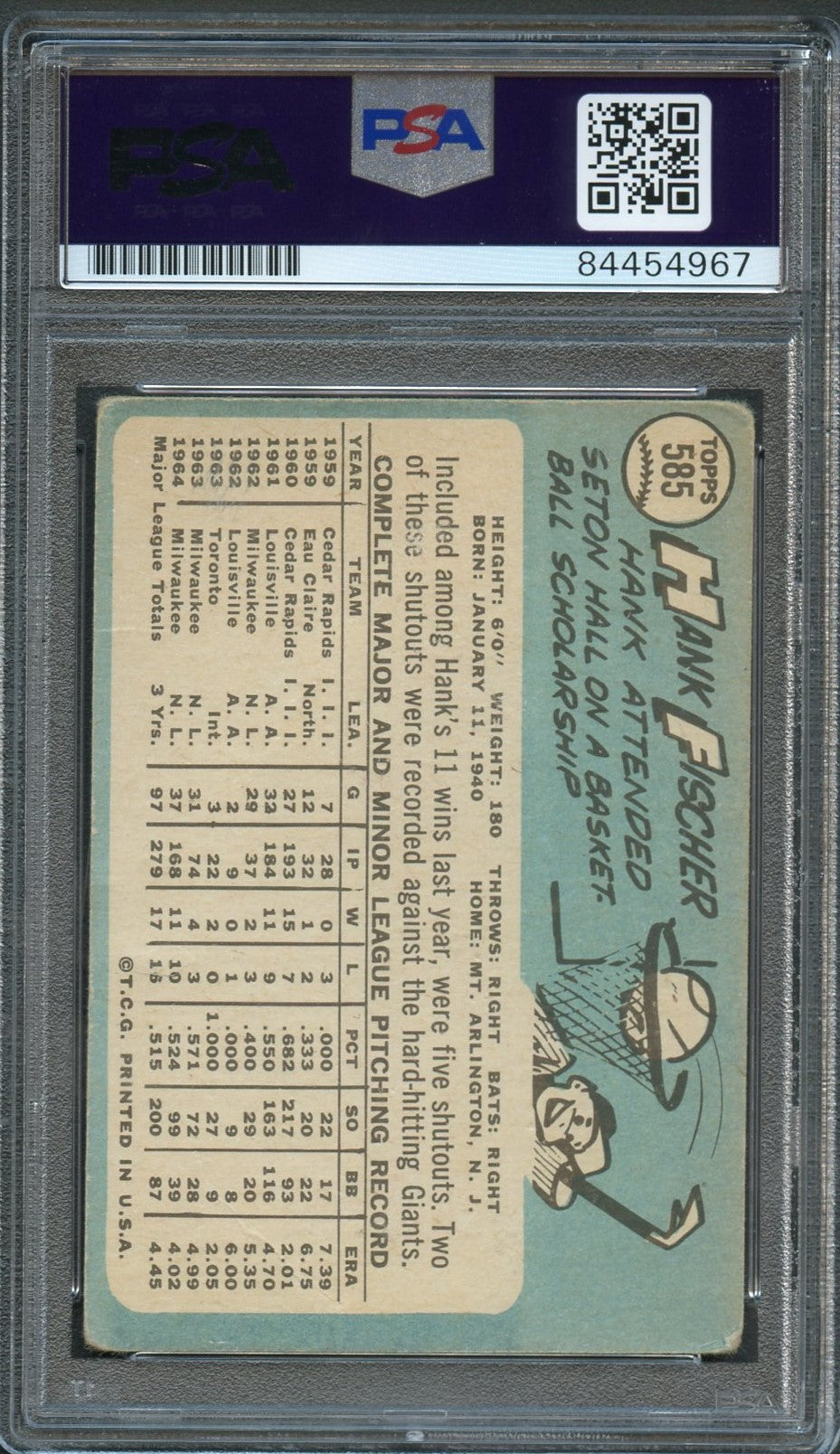 1965 TOPPS #585 HANK FISCHER Signed Card AUTO PSA Slabbed Braves - Sports Collectibles, Sports Memorabilia, Sports Fan Shop, Sports Gifts