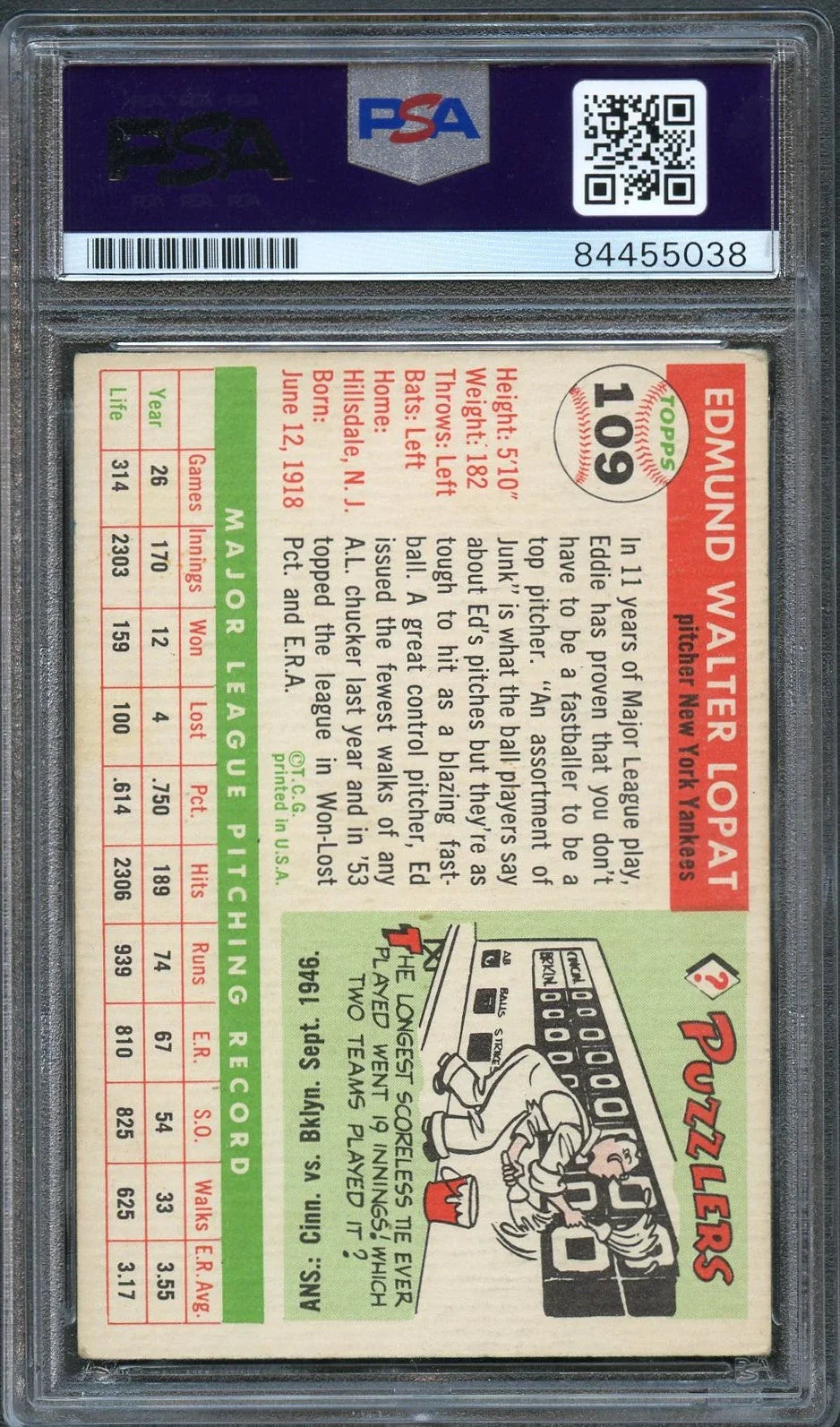 1955 Topps #109 Ed Lopat Signed Card PSA Slabbed Auto Yankees - Sports Collectibles, Sports Memorabilia, Sports Fan Shop, Sports Gifts
