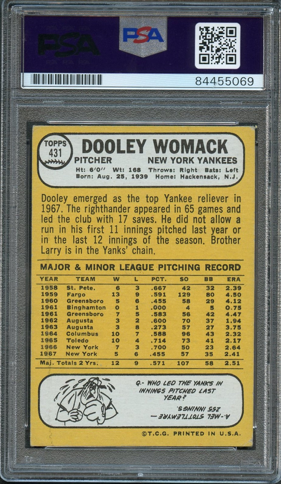 1967 Topps #77 Dooley Womack Signed Card PSA Slabbed Auto Yankees - Sports Collectibles, Sports Memorabilia, Sports Fan Shop, Sports Gifts