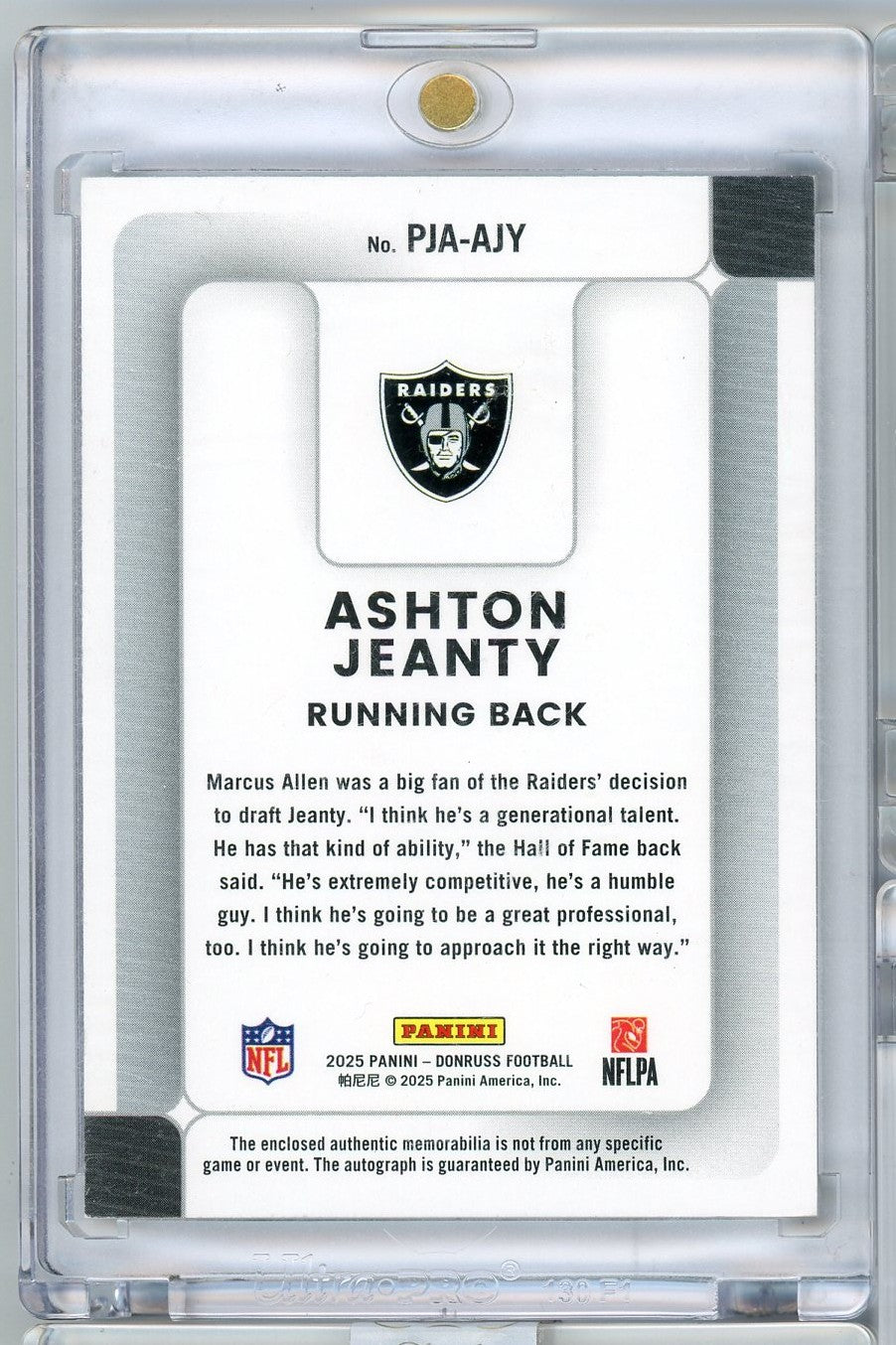 2025 Panini Donruss Ashton Jeanty #PJAAJY Rookie Phenom RPA /49 Rookie RC Football Card