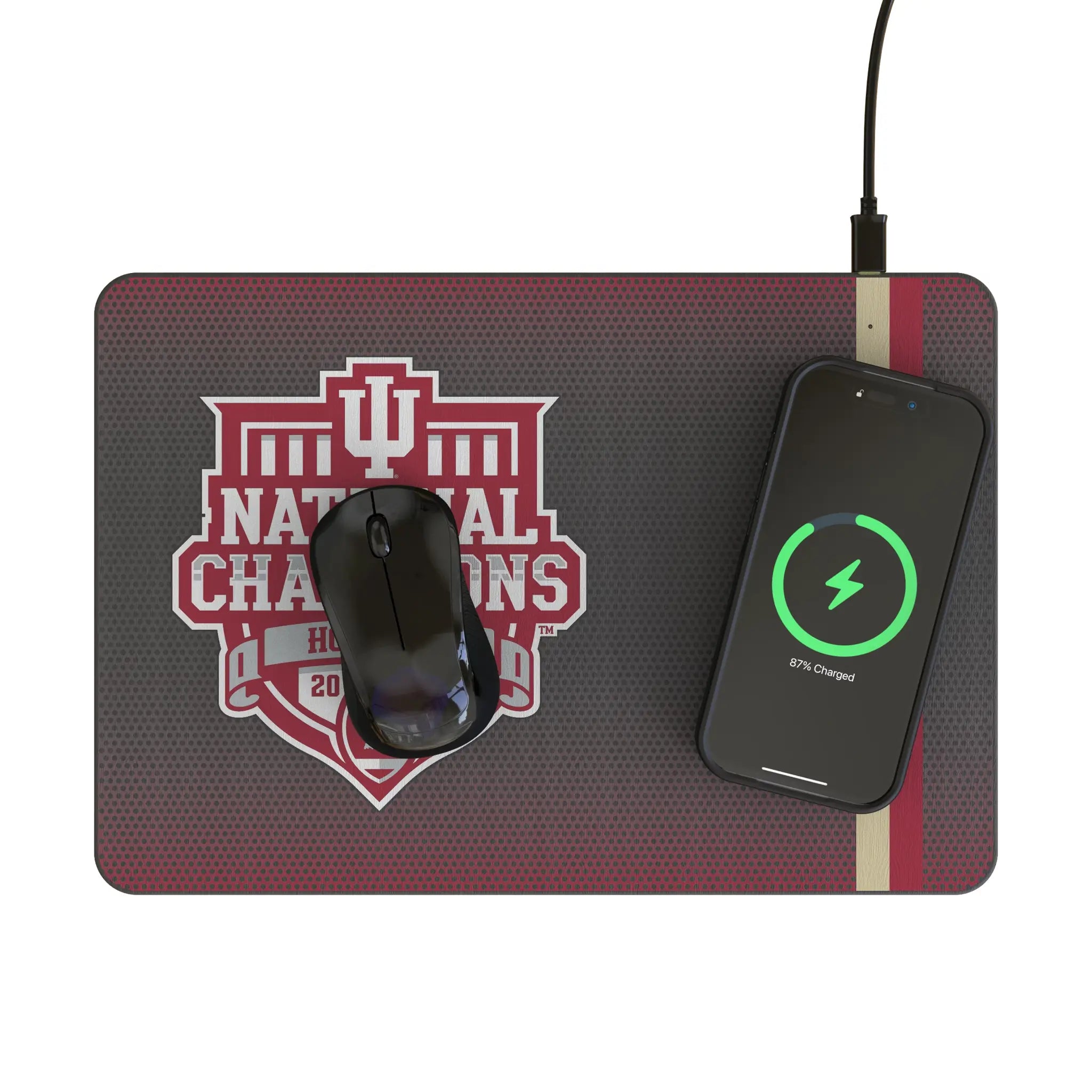 Indiana University Hoosiers 2025 College Football Playoff National Champion 15-Watt Wireless Charger and Mouse Pad