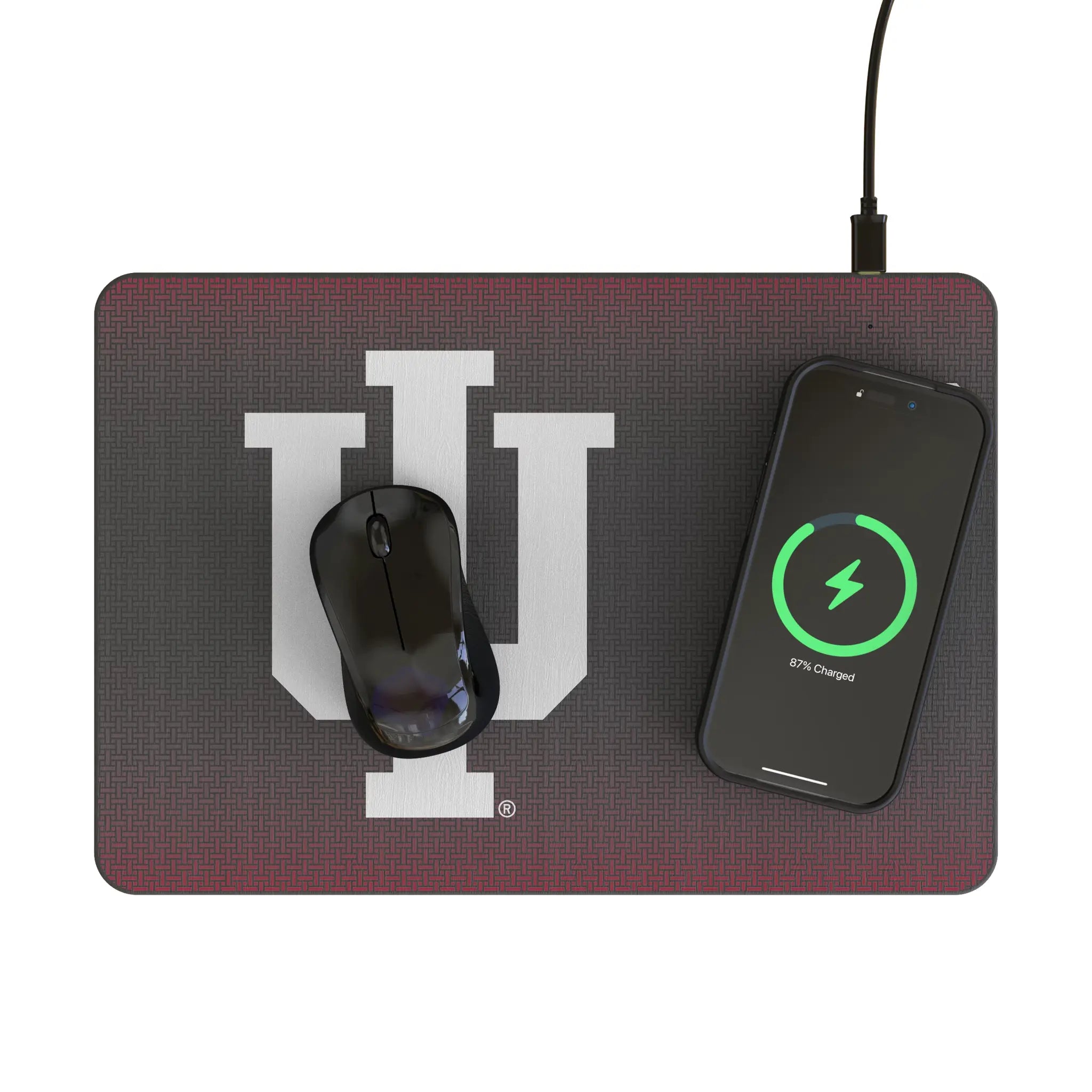 Indiana University Hoosiers Linen 15-Watt Wireless Charger and Mouse Pad