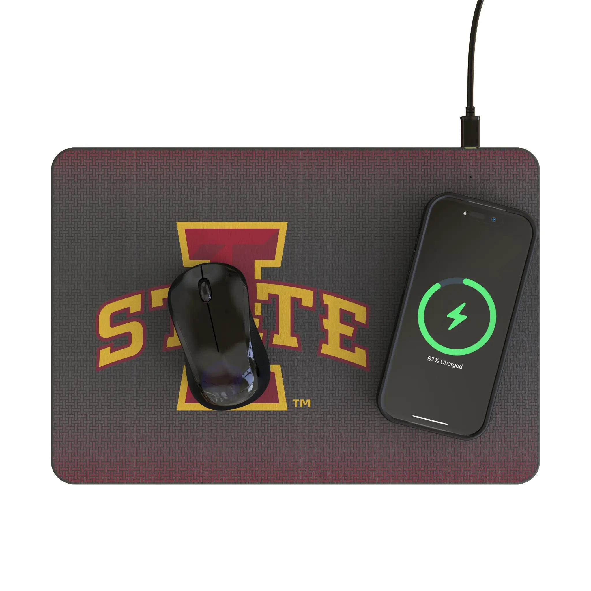 Iowa State University Cyclones Linen 15-Watt Wireless Charger and Mouse Pad