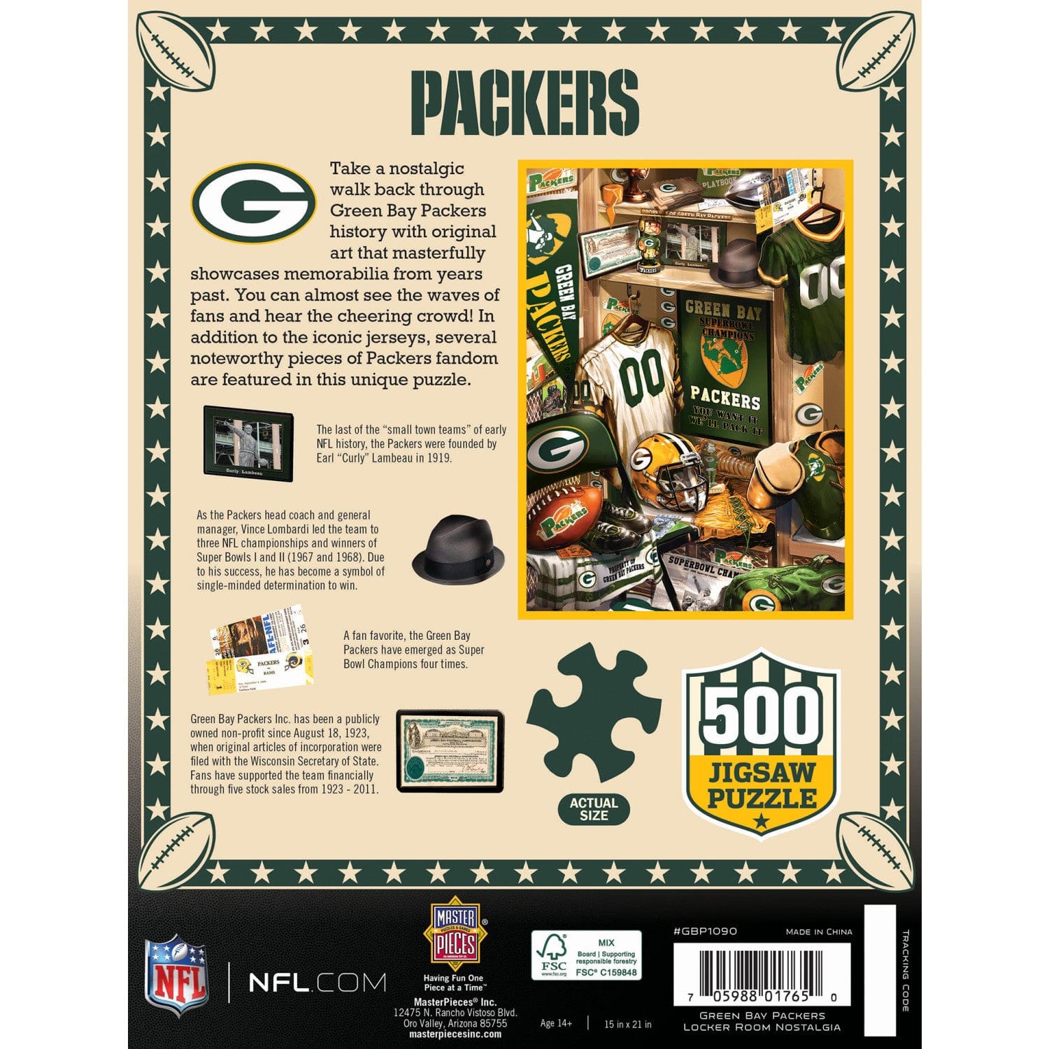 Green Bay Packers Locker Room 500-Piece Jigsaw Puzzle - Sports Gifts, Sports Memorabilia, Sports Collectibles, Fan Shop