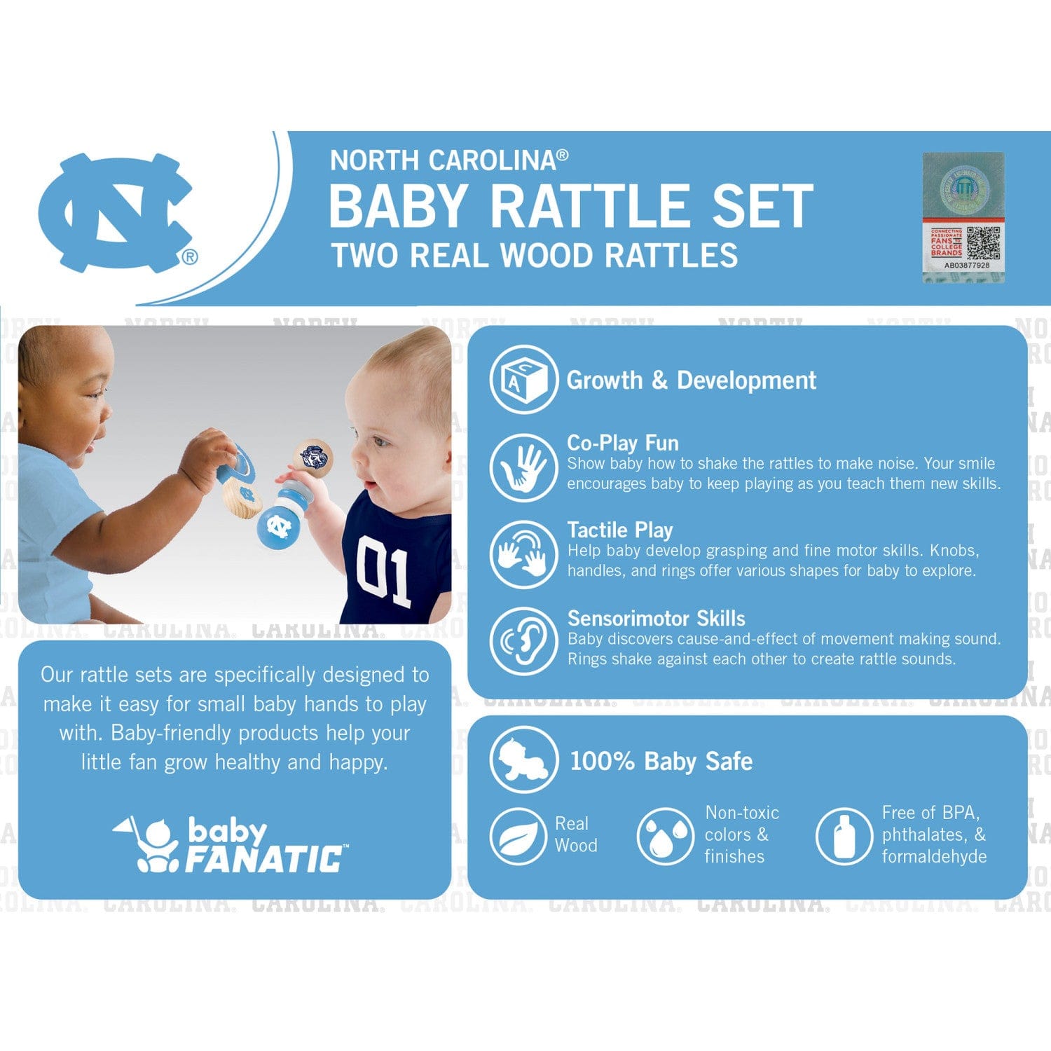 UNC Tar Heels Baby Rattles 2-Pack - Sports Gifts, Sports Memorabilia, Sports Collectibles, Fan Shop