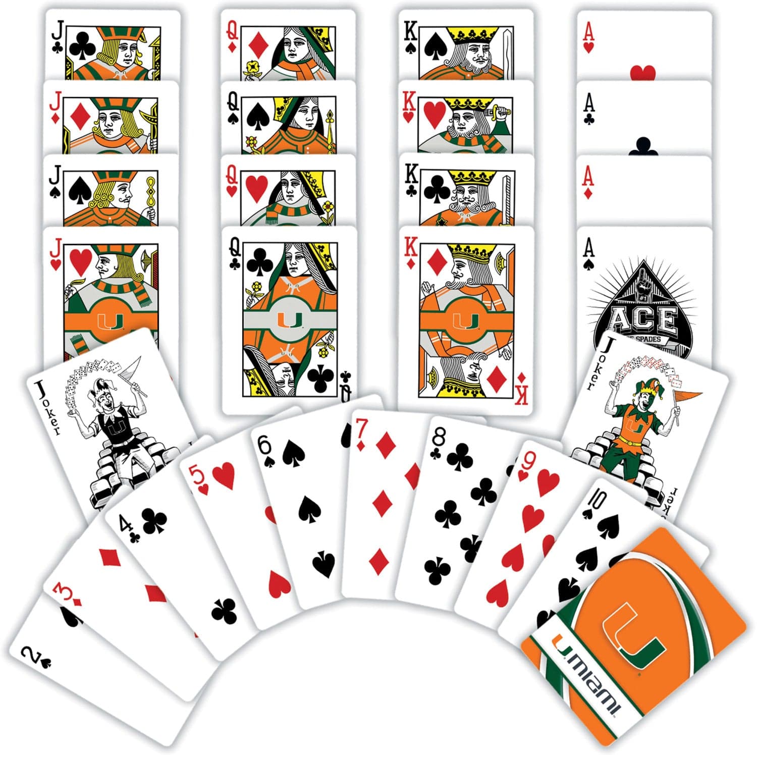 Miami Hurricanes Playing Cards - 54 Card Deck - Sports Gifts, Sports Memorabilia, Sports Collectibles, Fan Shop