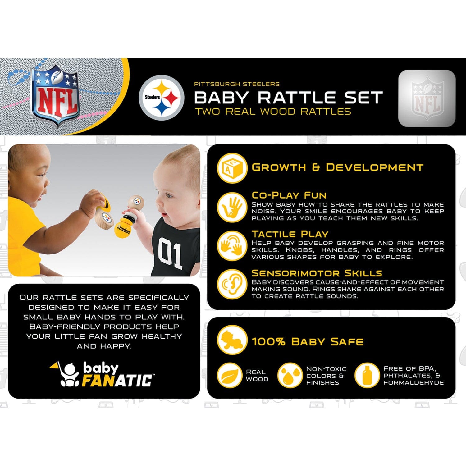 Pittsburgh Steelers Baby Rattles 2-Pack - Perfect for Little Fans - Sports Gifts, Sports Memorabilia, Sports Collectibles, Fan Shop