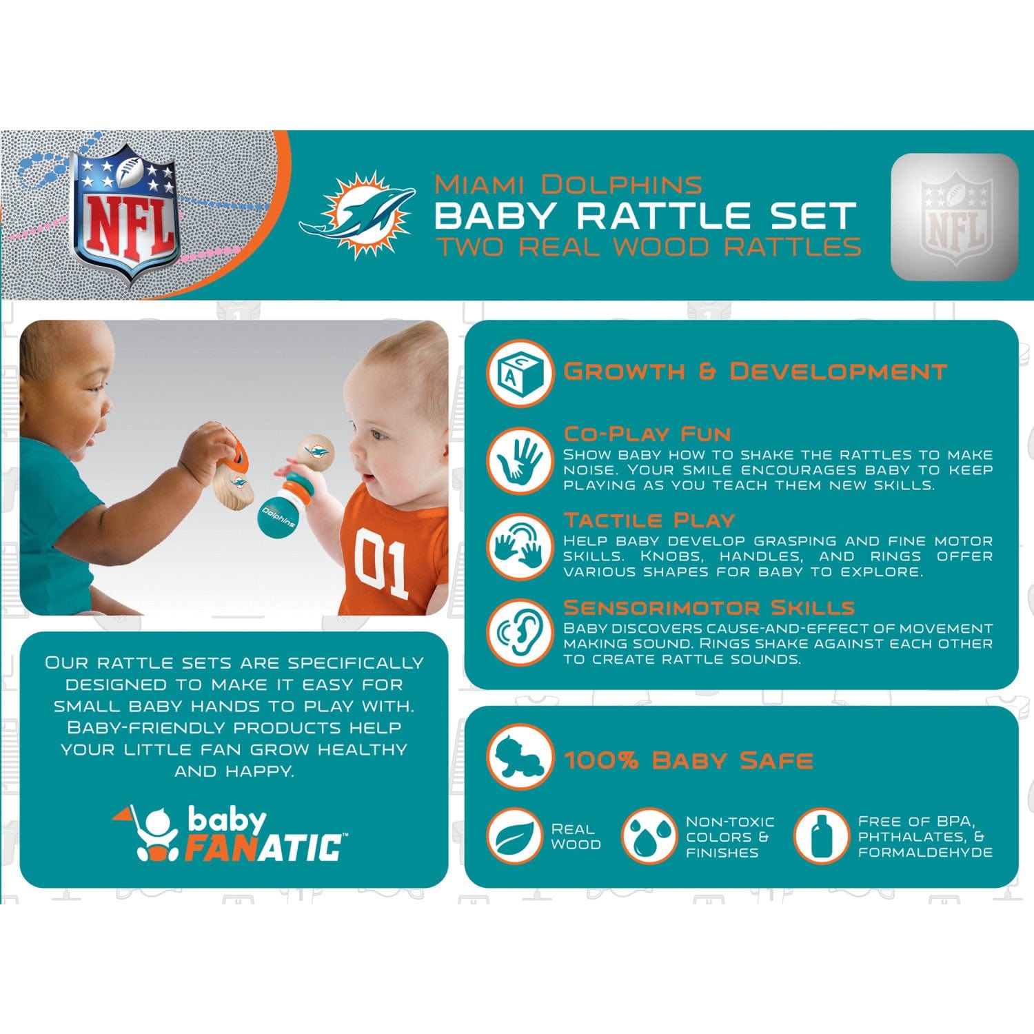 Miami Dolphins Baby Rattles 2-Pack - Sports Gifts, Sports Memorabilia, Sports Collectibles, Fan Shop