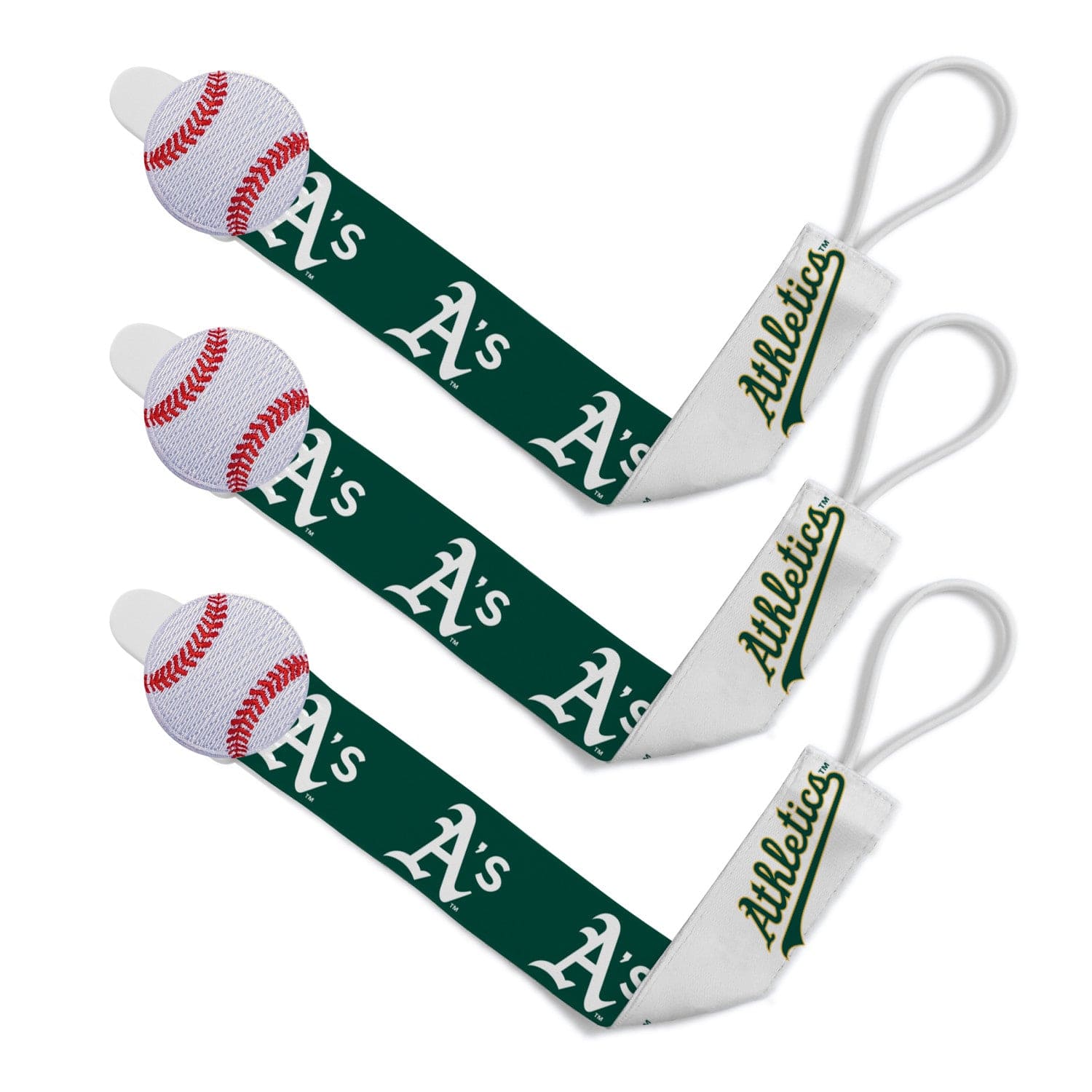 Oakland Athletics Pacifier Clip 3-Pack - Team Spirit for Little Fans - Sports Gifts, Sports Memorabilia, Sports Collectibles, Fan Shop