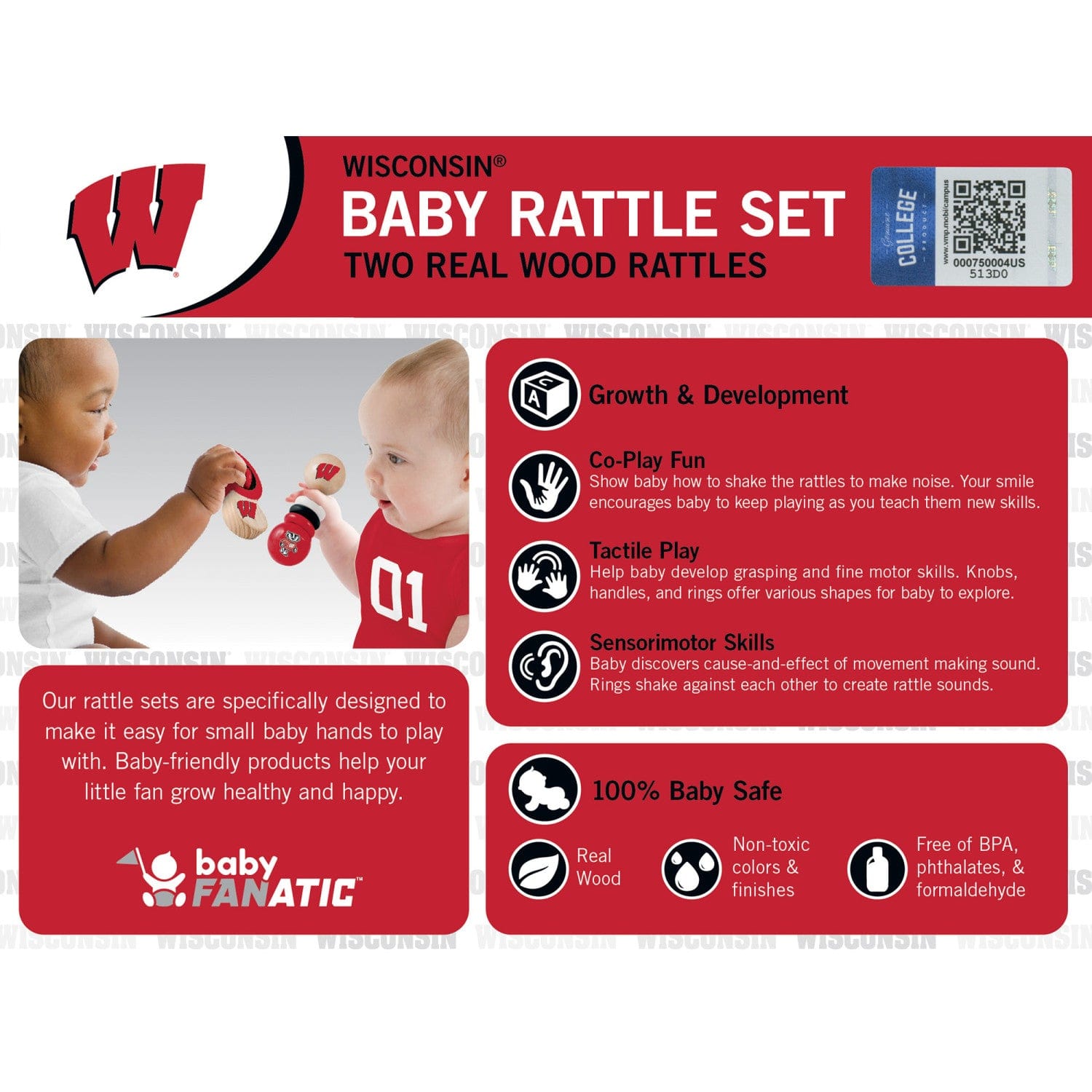 Wisconsin Badgers Baby Rattles - 2-Pack - Sports Gifts, Sports Memorabilia, Sports Collectibles, Fan Shop