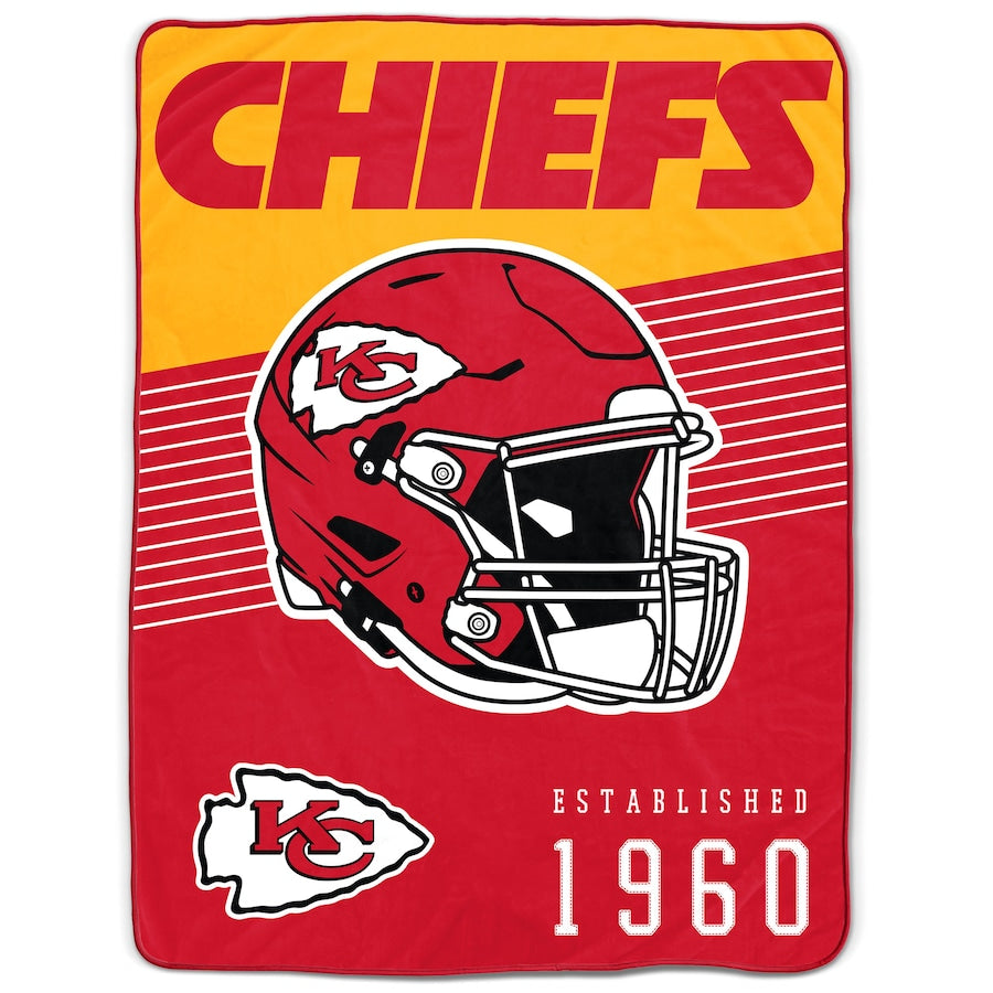 Kansas City Chiefs 60" x 80" Helmet Stripes Royal Plush Blanket - Sports Collectibles, Sports Memorabilia, Sports Fan Shop, Sports Gifts
