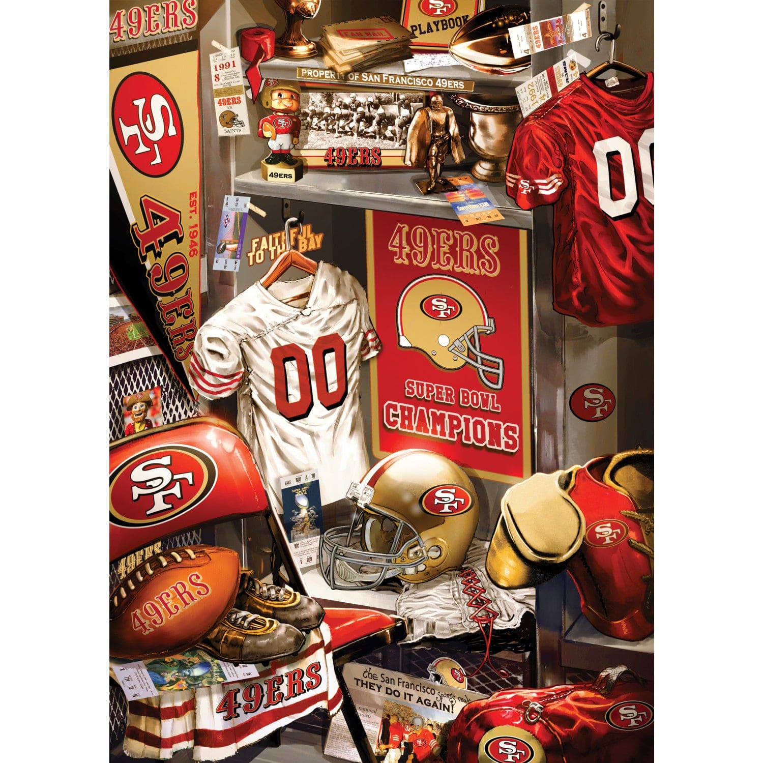 San Francisco 49ers Locker Room 500-Piece Jigsaw Puzzle - Sports Gifts, Sports Memorabilia, Sports Collectibles, Fan Shop