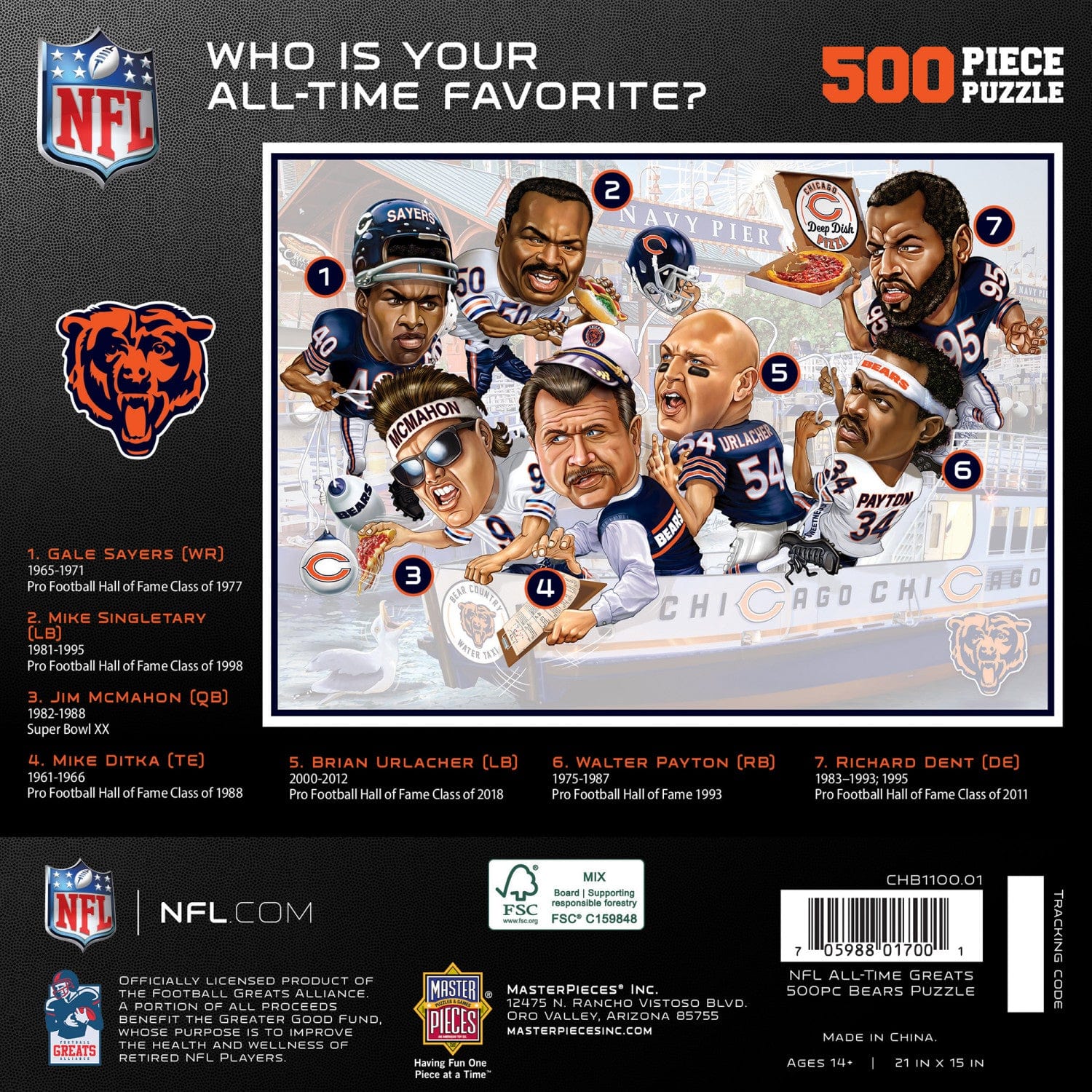 Chicago Bears All-Time Greats 500-Piece Jigsaw Puzzle - Sports Gifts, Sports Memorabilia, Sports Collectibles, Fan Shop