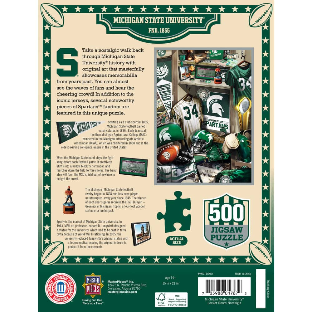 Michigan State Spartans Locker Room 500 Piece Jigsaw Puzzle - Sports Gifts, Sports Memorabilia, Sports Collectibles, Fan Shop