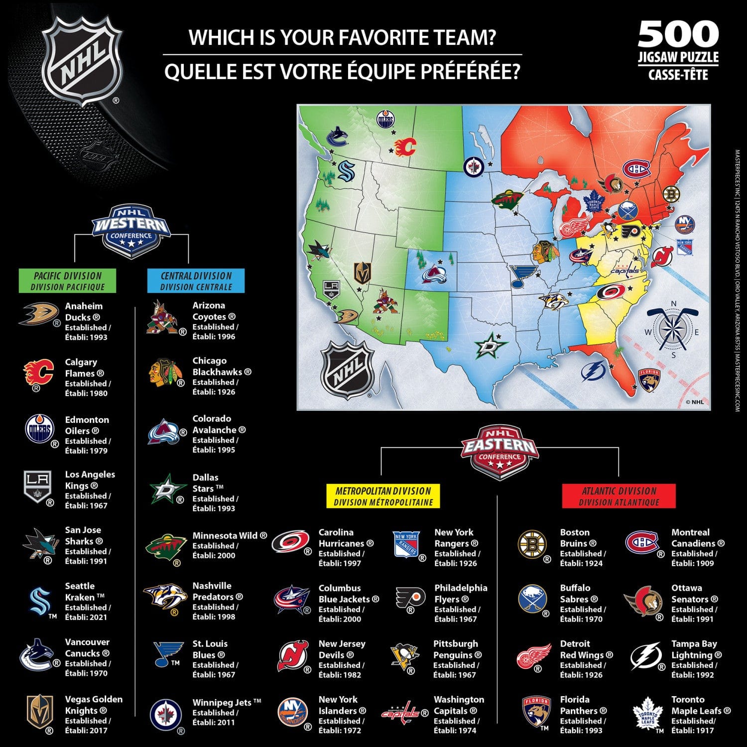NHL 500-Piece Jigsaw Puzzle: League Map - Sports Gifts, Sports Memorabilia, Sports Collectibles, Fan Shop
