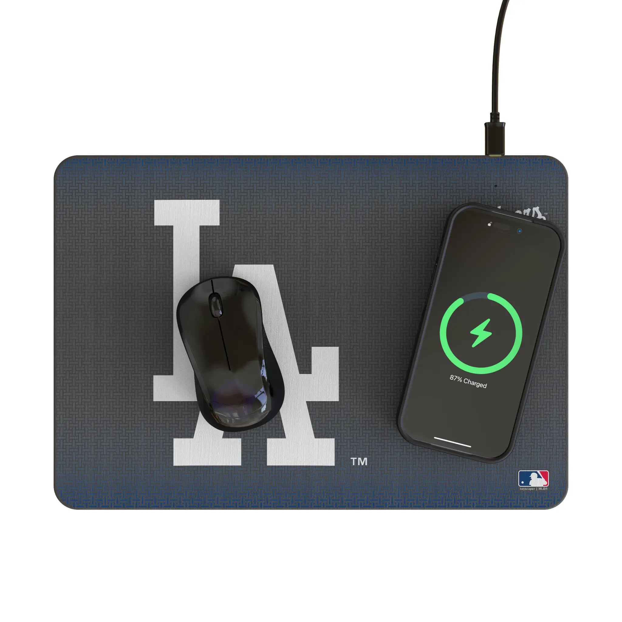 LA Dodgers Linen 15-Watt Wireless Charger and Mouse Pad