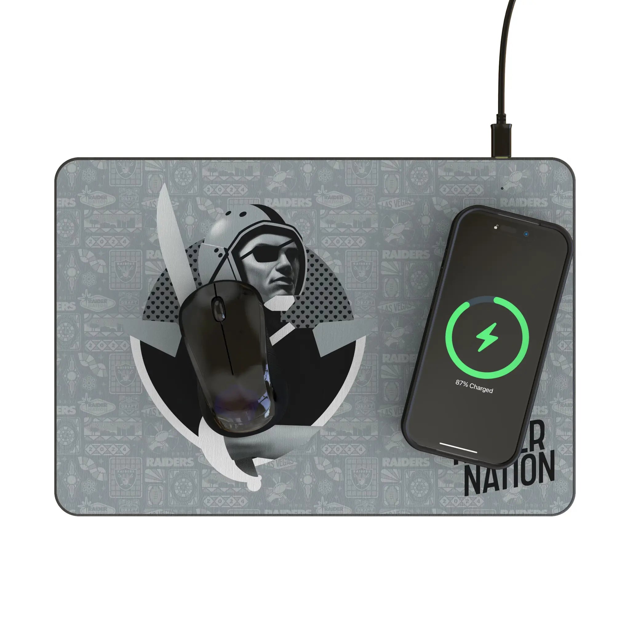 Las Vegas Raiders 2024 Edition 15-Watt Wireless Charger and Mouse Pad