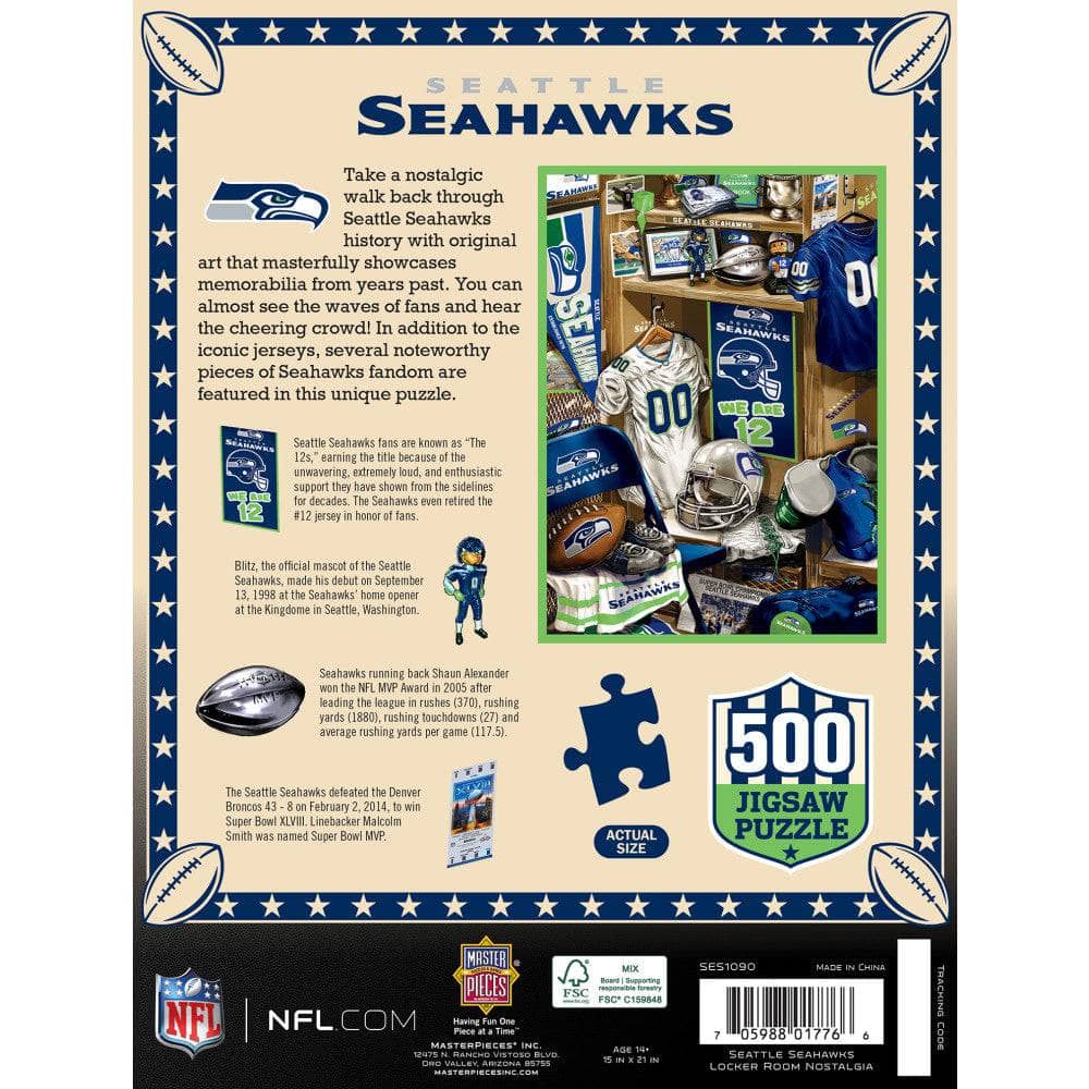 Seattle Seahawks Locker Room 500-Piece Jigsaw Puzzle - Sports Gifts, Sports Memorabilia, Sports Collectibles, Fan Shop