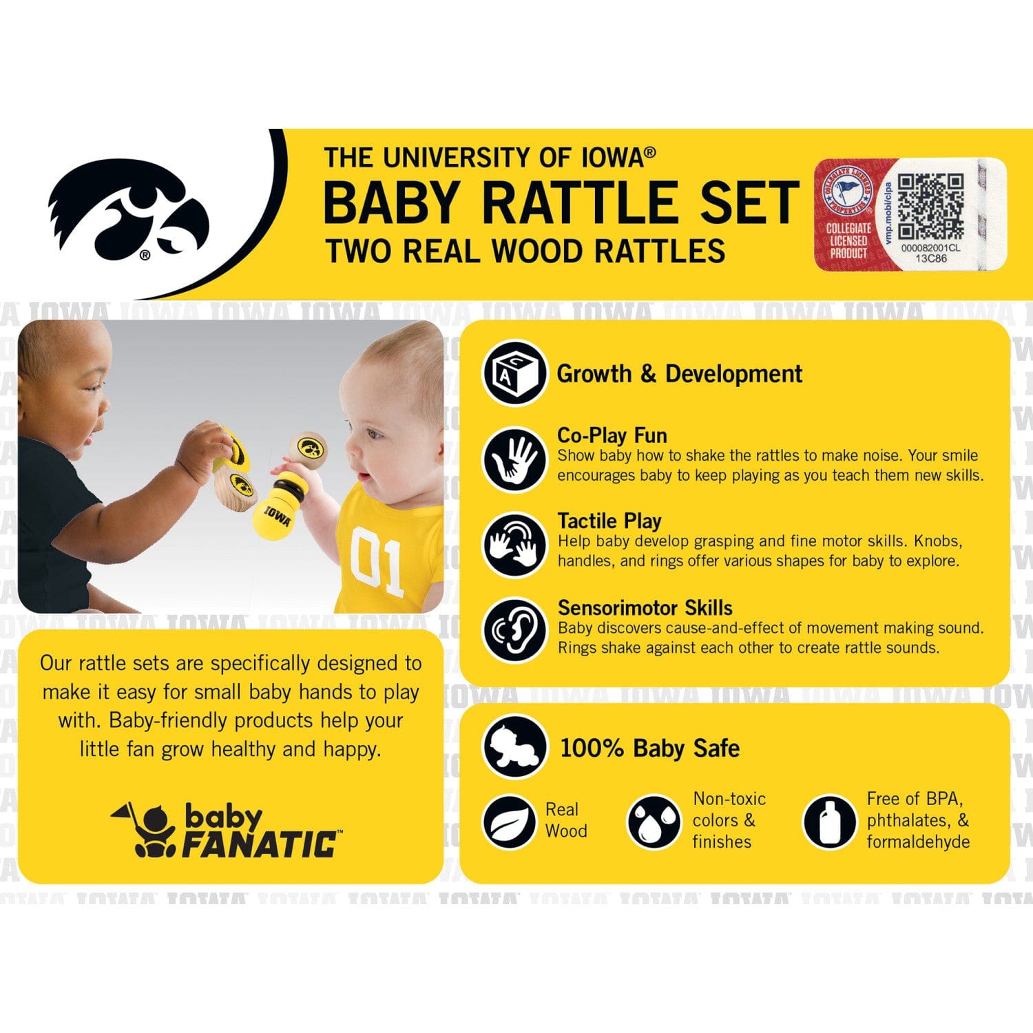 Iowa Hawkeyes Baby Rattles 2-Pack - Sports Gifts, Sports Memorabilia, Sports Collectibles, Fan Shop