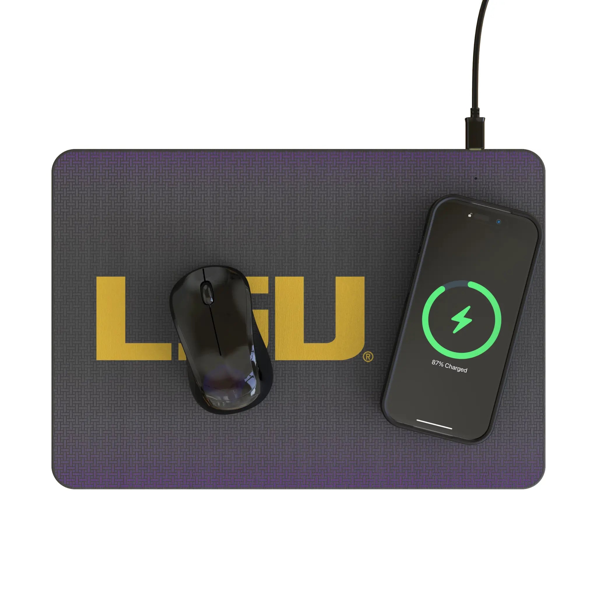 Louisiana State University Tigers Linen 15-Watt Wireless Charger and Mouse Pad