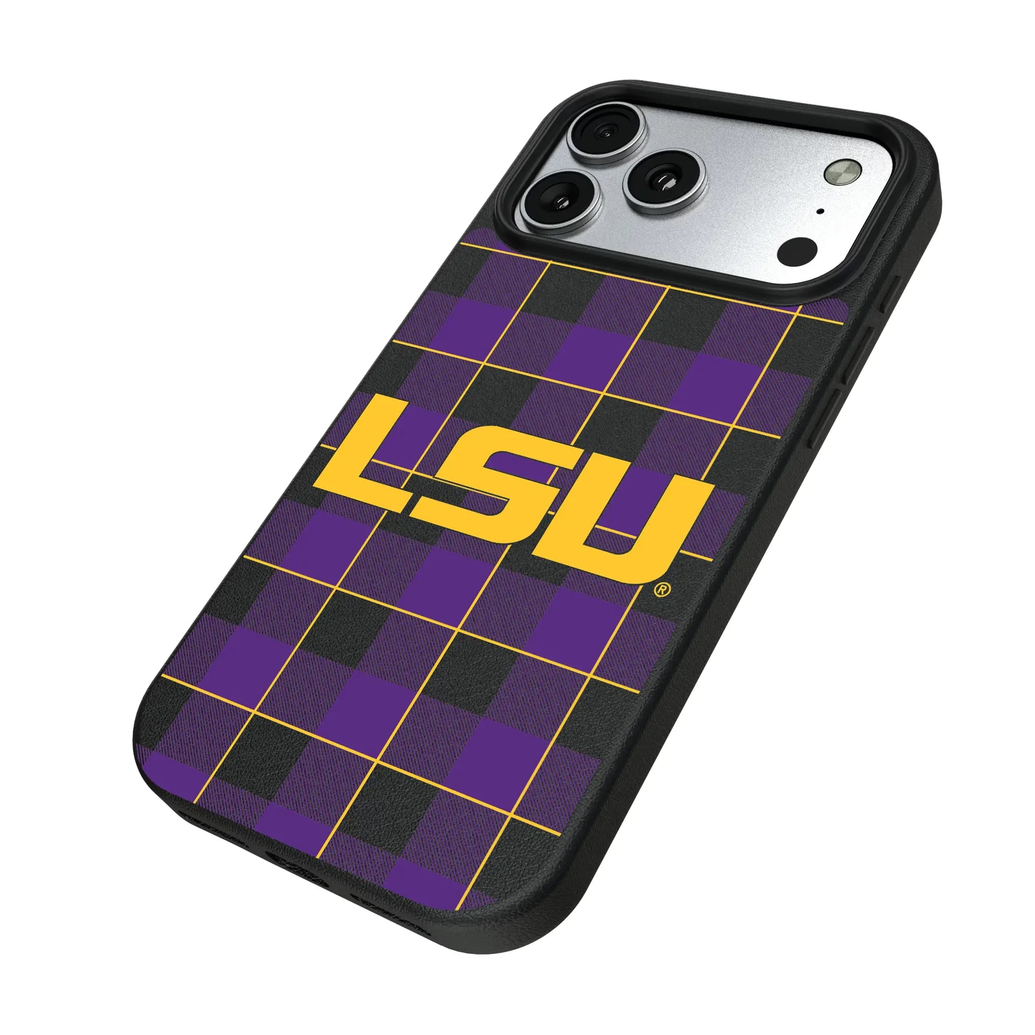 Louisiana State University Tigers Plaid MagSafe Compatible Phone Case for Apple iPhone