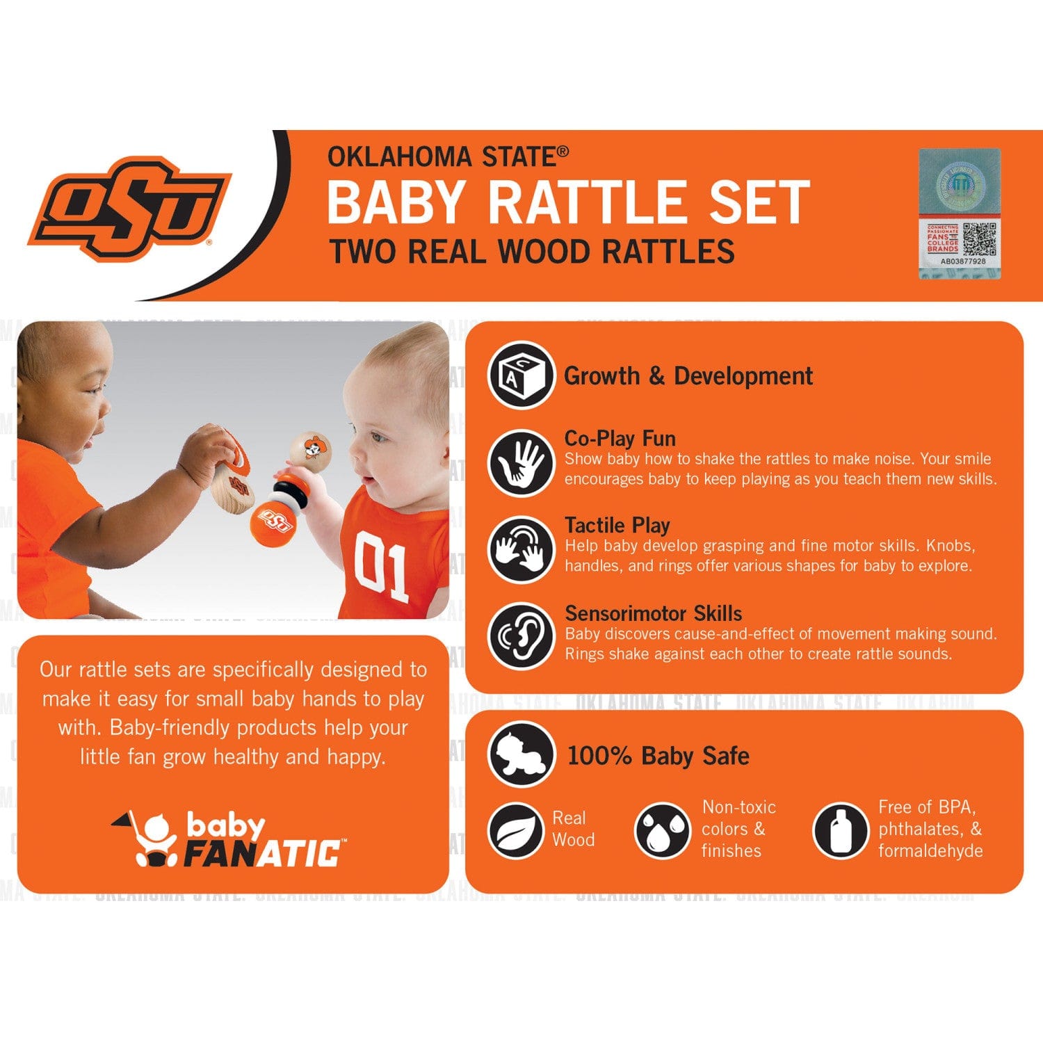 Oklahoma State Cowboys Baby Rattles 2-Pack - Sports Gifts, Sports Memorabilia, Sports Collectibles, Fan Shop