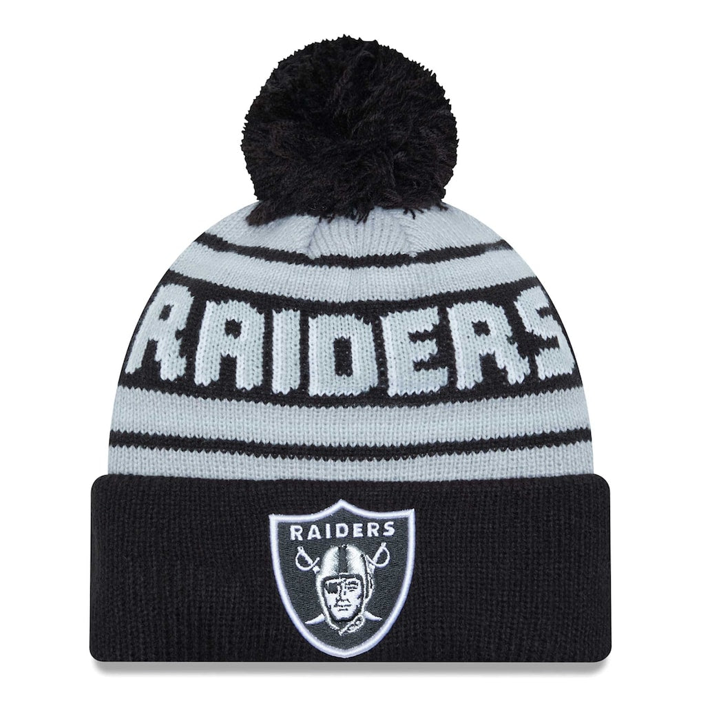 Las Vegas Raiders New Era Main Cuffed Knit Hat with Pom - Black - Sports Gifts, Sports Memorabilia, Sports Collectibles, Fan Shop