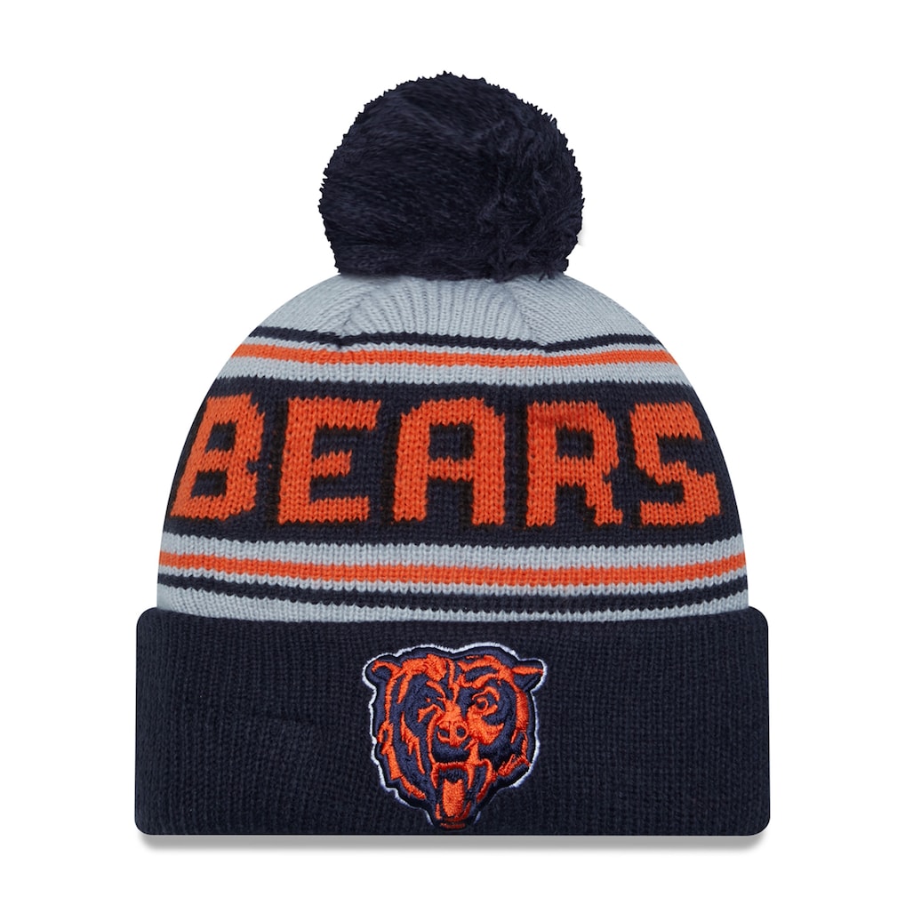 Men's Chicago Bears New Era Navy Throwback Main Cuffed Knit Hat with Pom - Sports Gifts, Sports Memorabilia, Sports Collectibles, Fan Shop