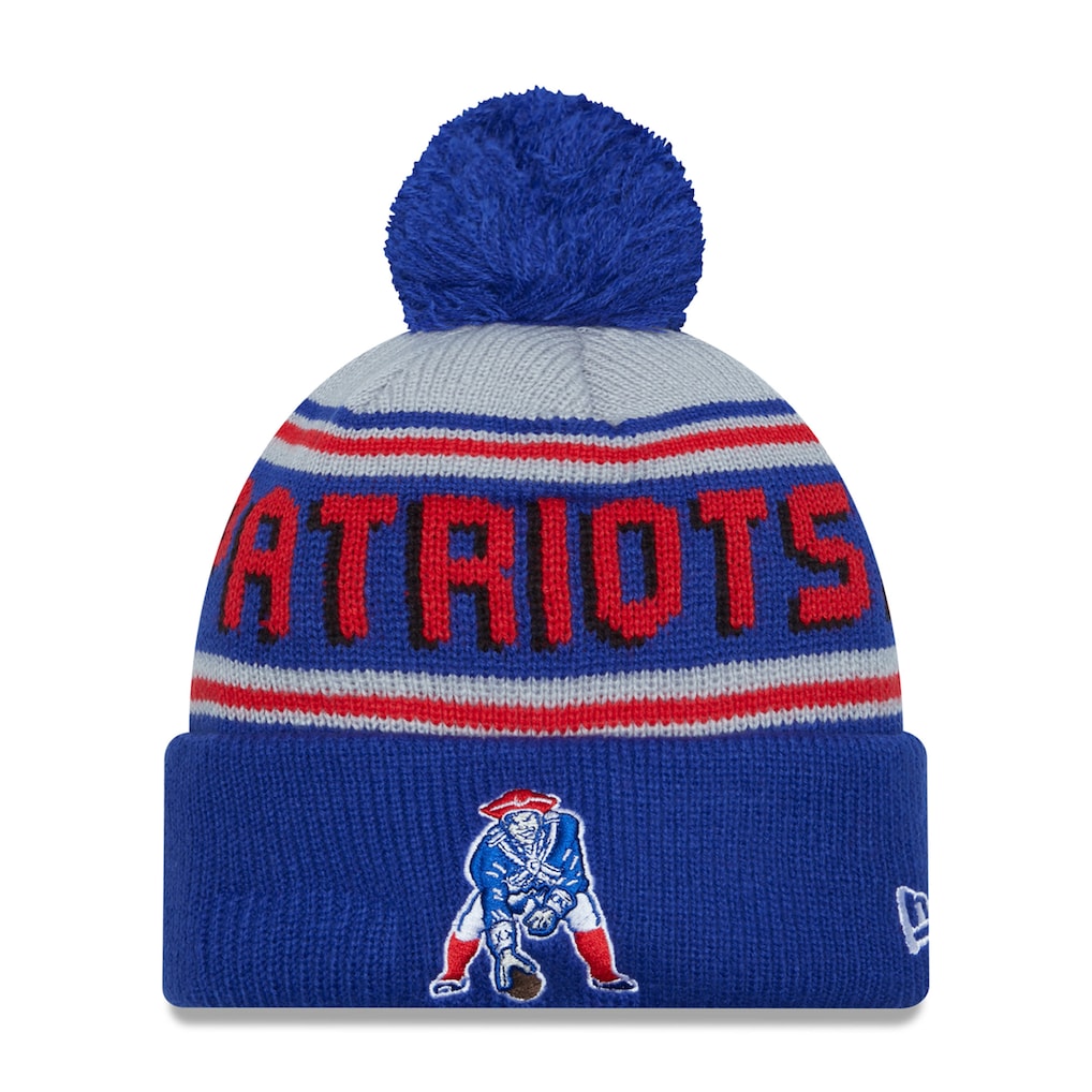 New England Patriots New Era Throwback Main Cuffed Knit Hat with Pom - Royal - Sports Gifts, Sports Memorabilia, Sports Collectibles, Fan Shop