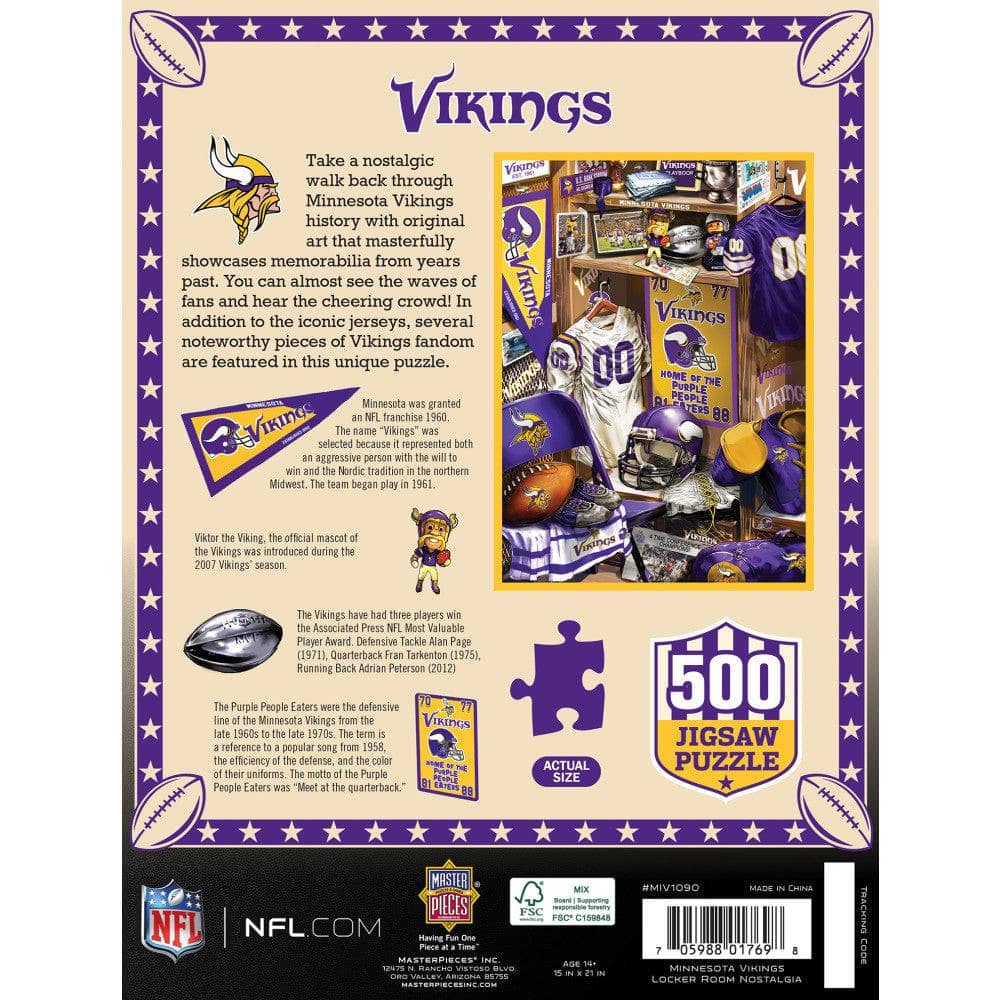 Minnesota Vikings Locker Room 500-Piece Jigsaw Puzzle - Sports Gifts, Sports Memorabilia, Sports Collectibles, Fan Shop