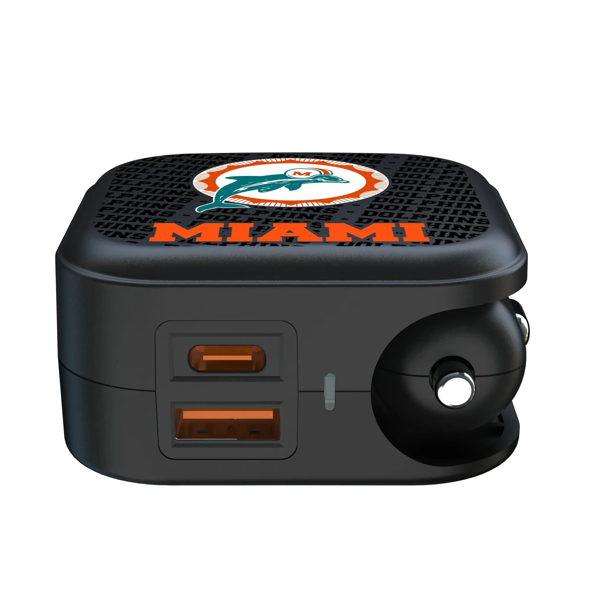 Miami Dolphins 1966-1973 Historic Collection Text Backdrop 2 in 1 USB A/C Charger