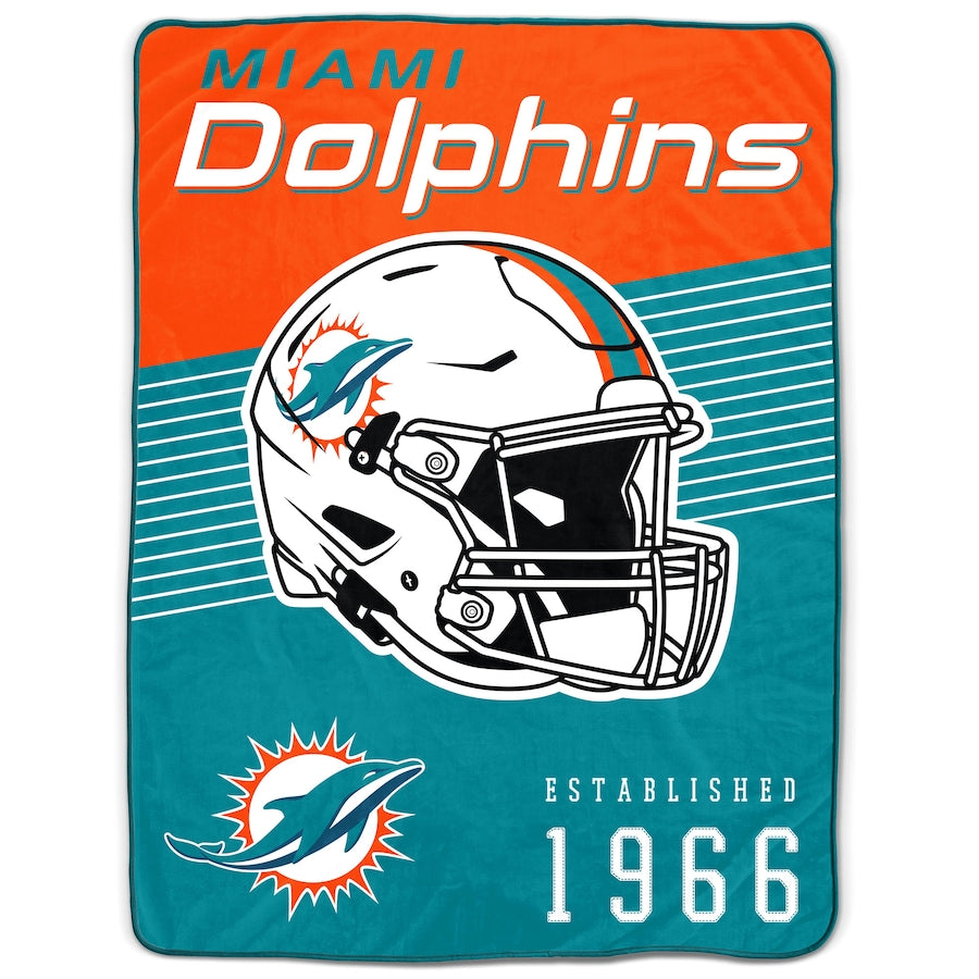 Miami Dolphin 60" x 80" Helmet/Hat Stripe Ultra Soft Plush Throw Blanket - Sports Collectibles, Sports Memorabilia, Sports Fan Shop, Sports Gifts