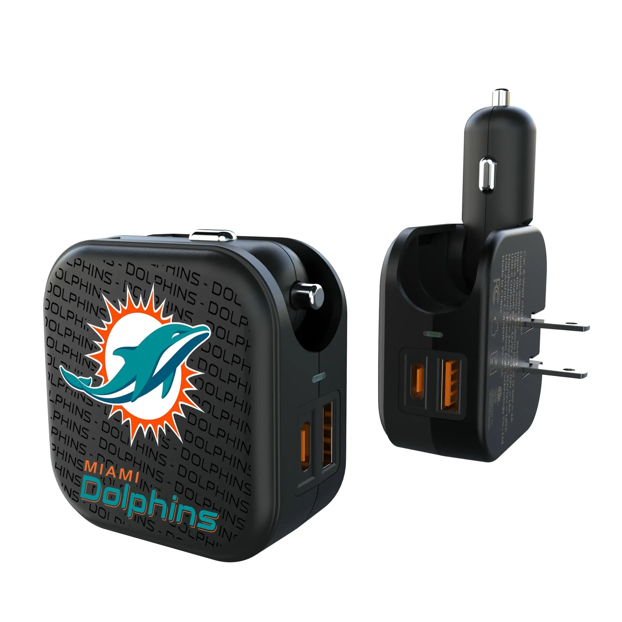 Miami Dolphins Text Backdrop 2 in 1 USB A/C Charger